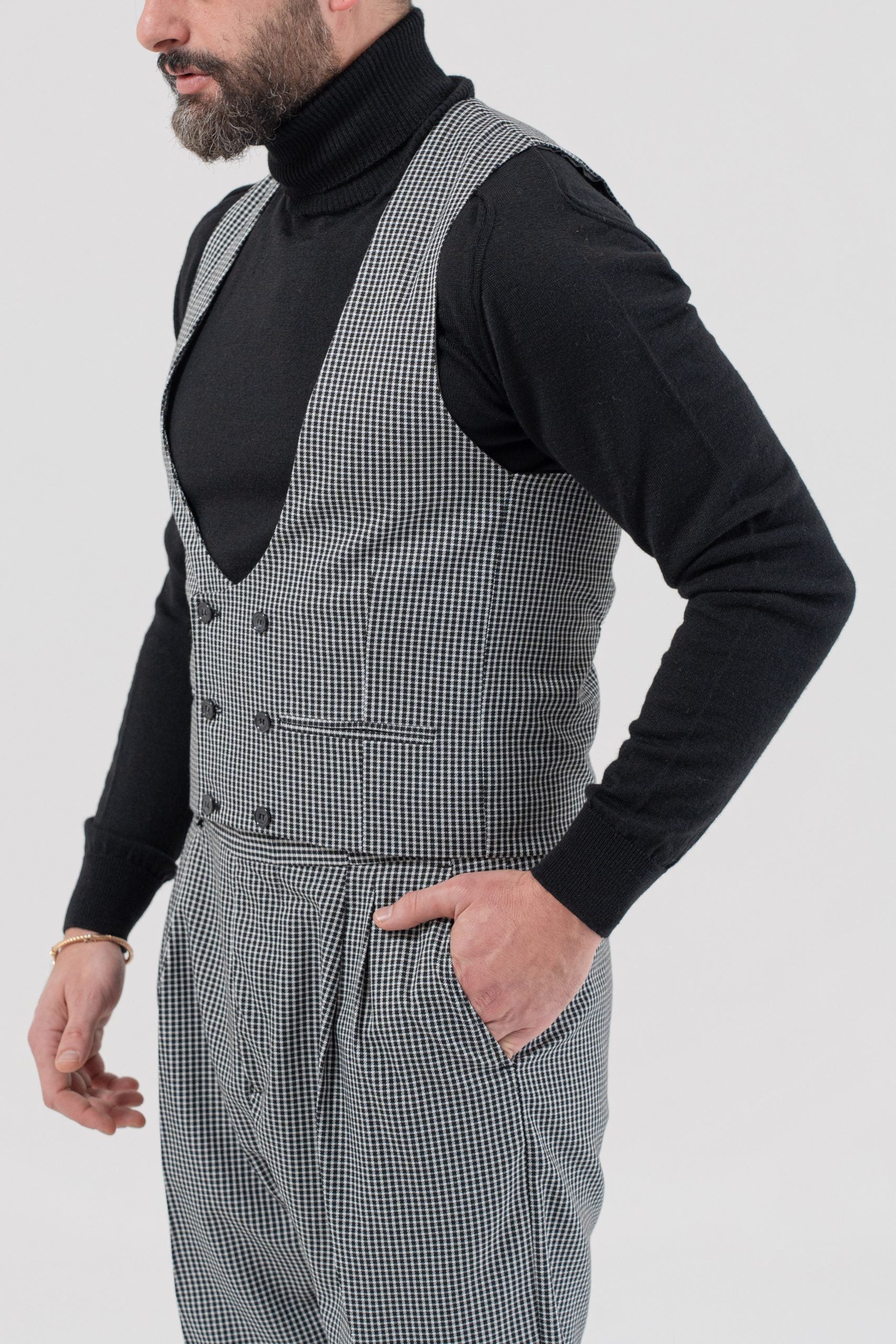 Amsterdam Houndstooth Wool Double-Breasted Waistcoat
