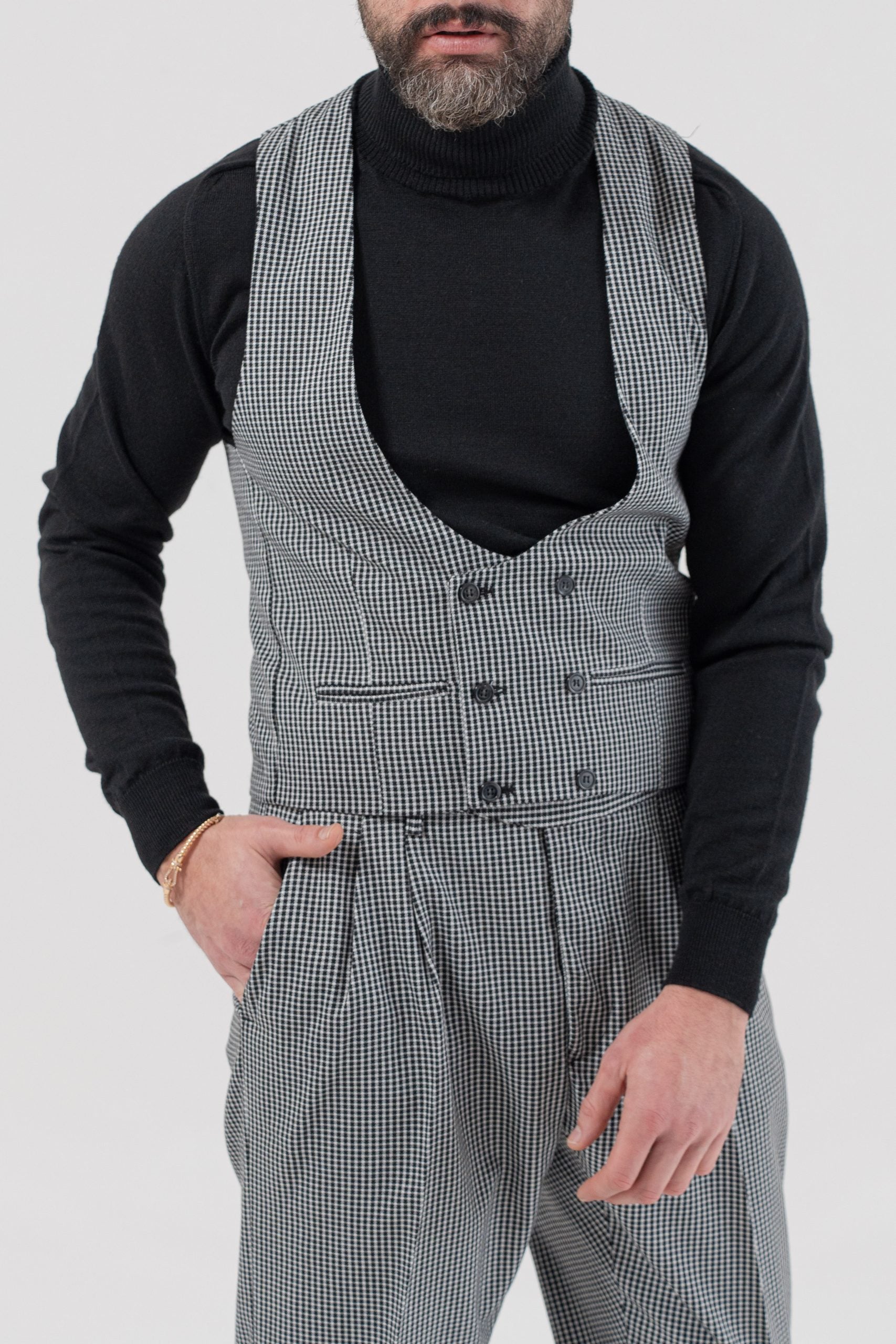Amsterdam Houndstooth Wool Double-Breasted Waistcoat