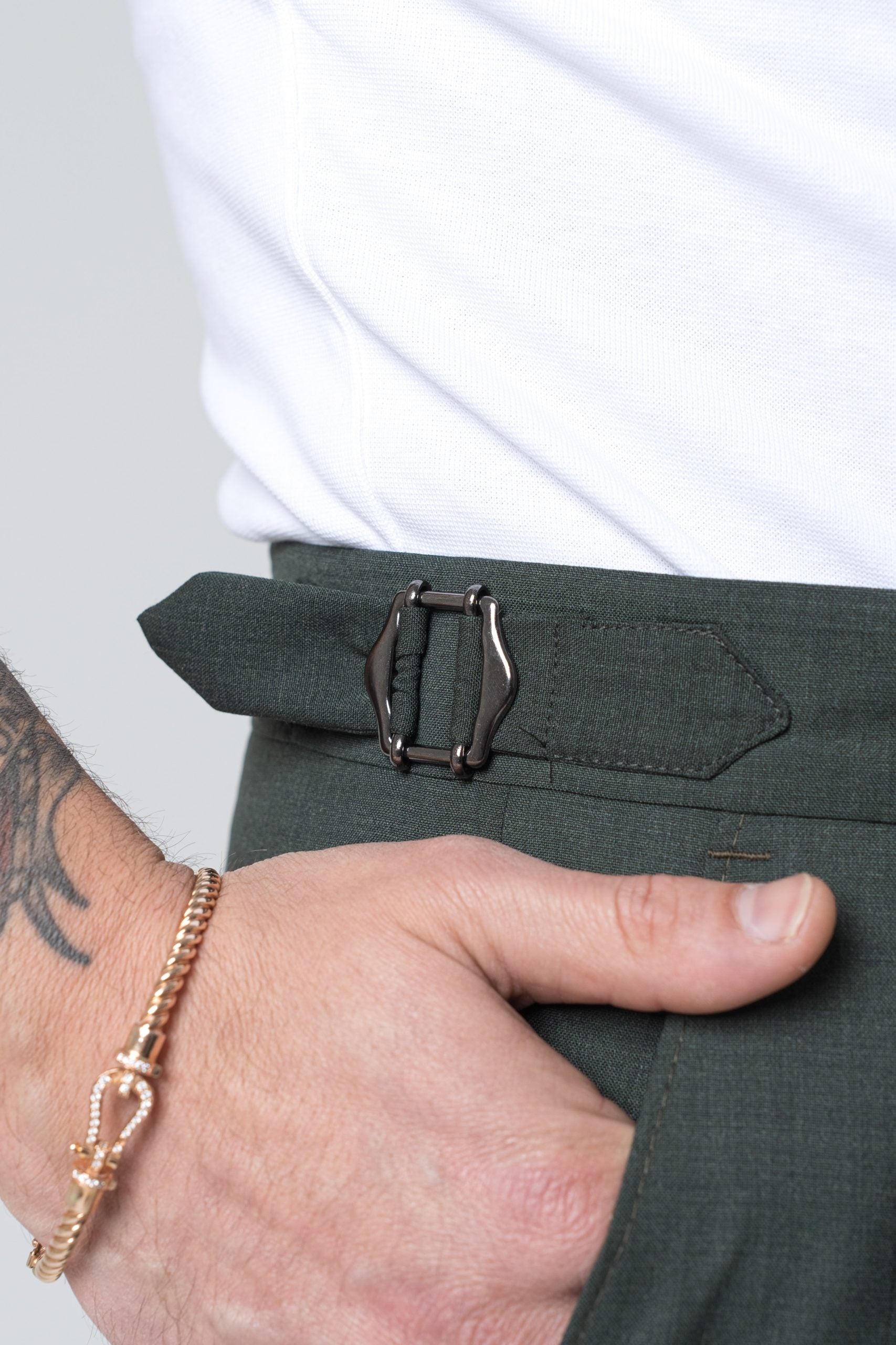 Pantalone Fondo Ampio e Fibbie Laterali Verde Bosco Cannes