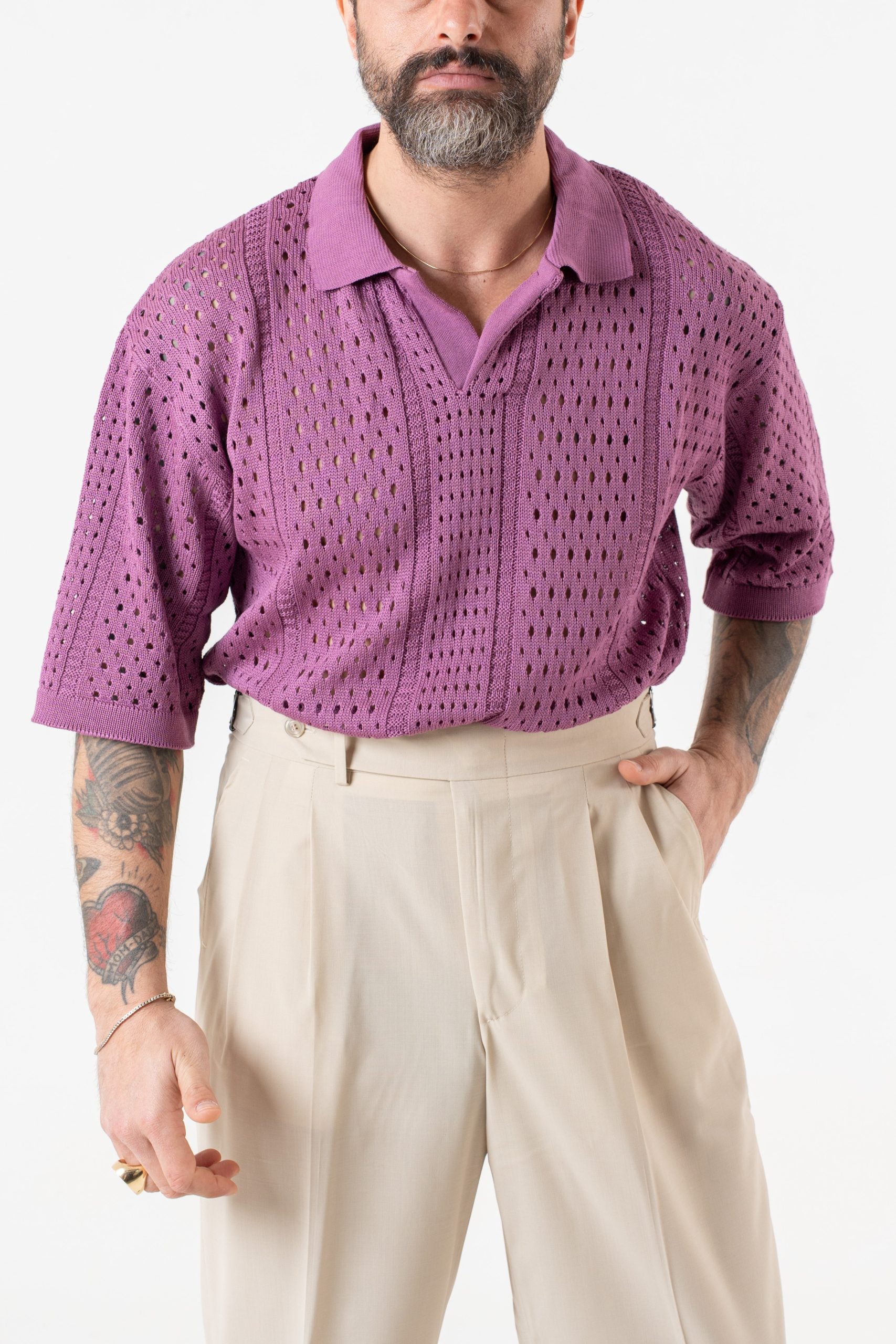 Polo Derby Mezza Manica Traforata Vinaccia