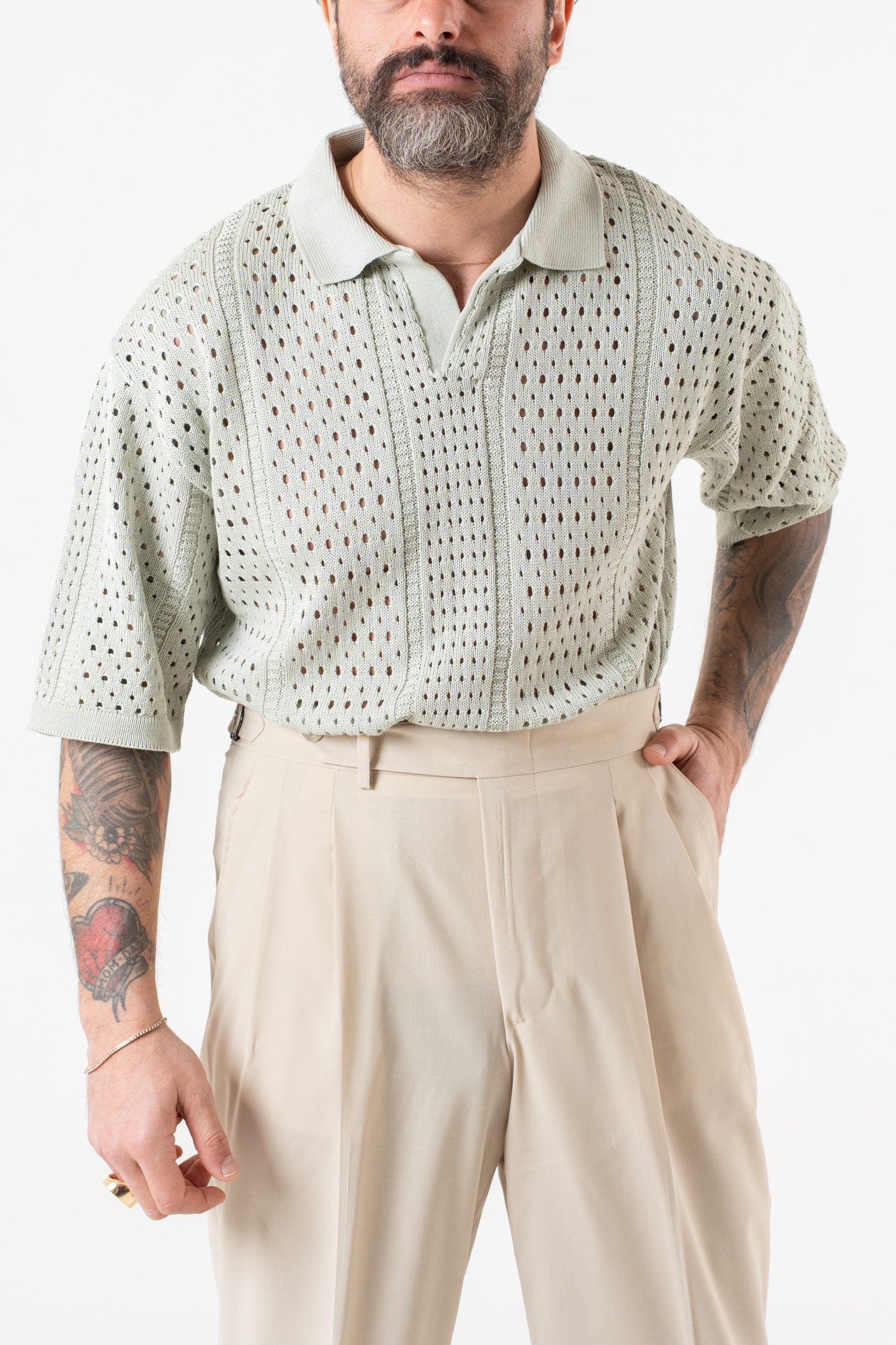 Polo Derby Mezza Manica Traforata Menta