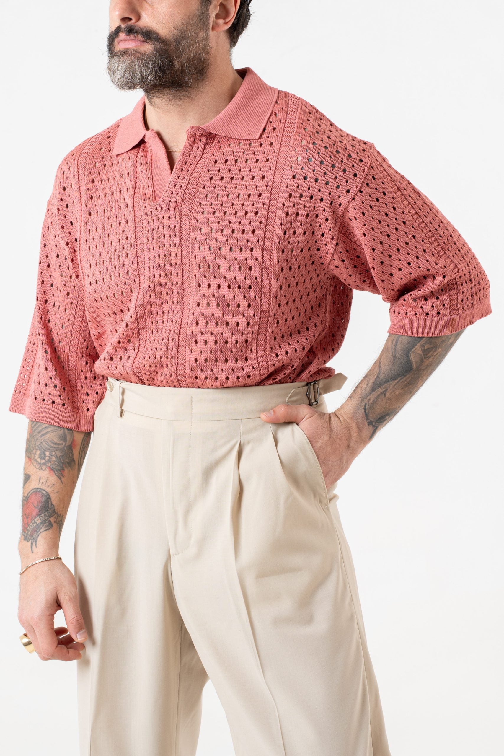 Peach Perforated Half Sleeve Derby Polo