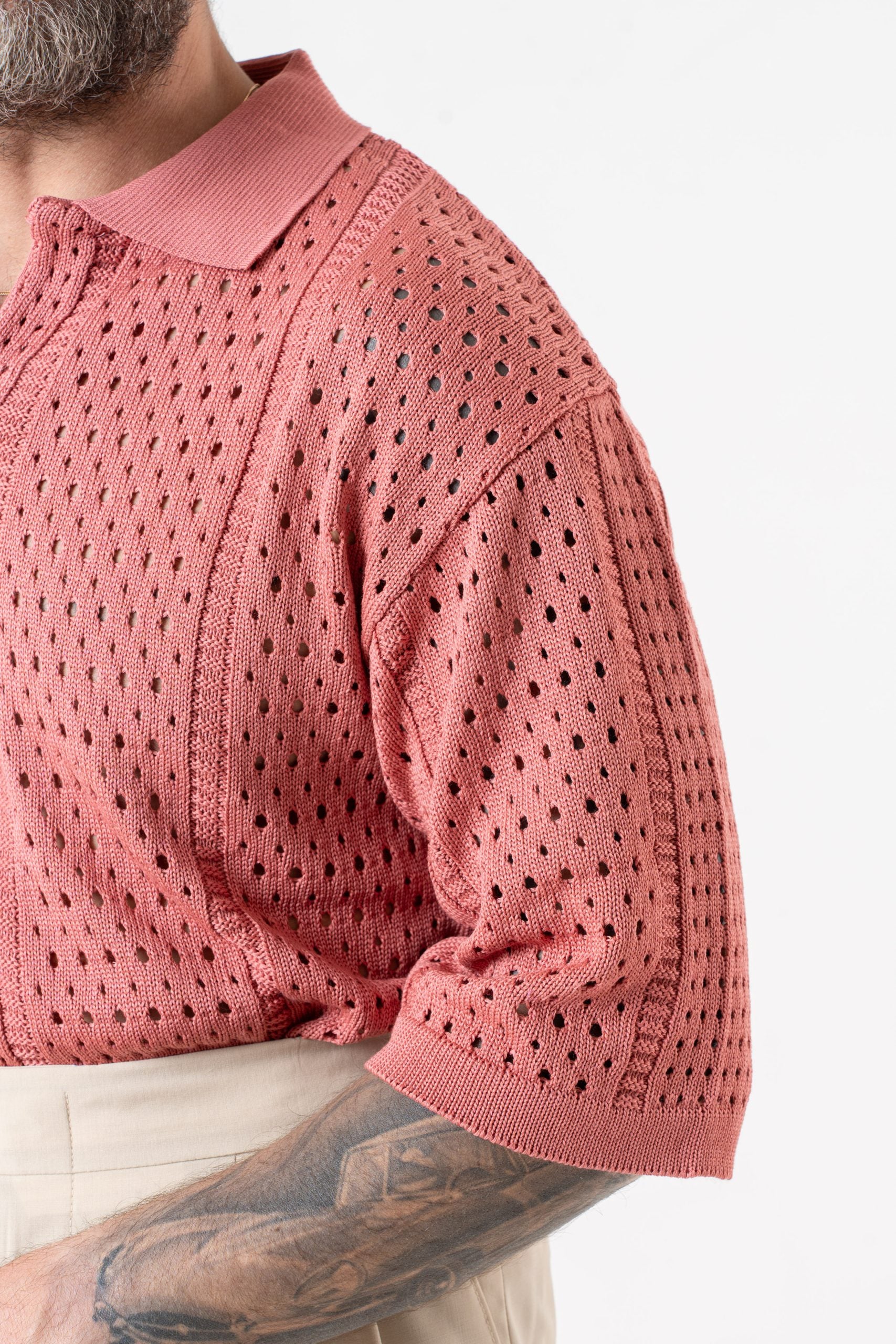 Peach Perforated Half Sleeve Derby Polo