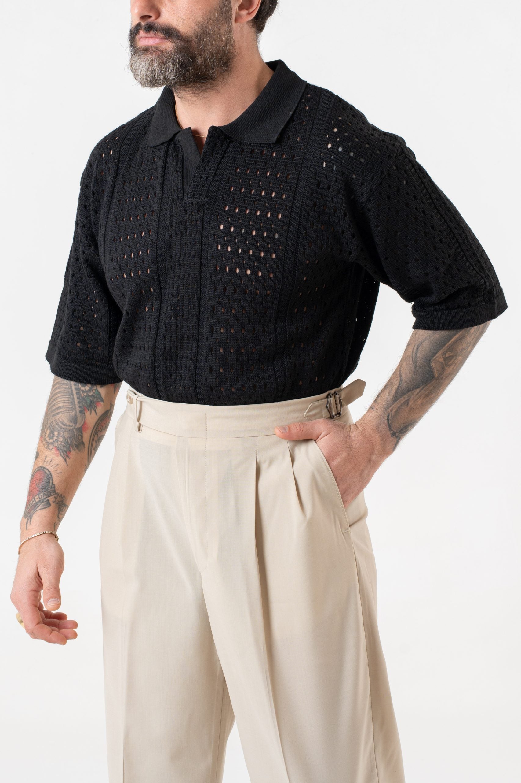 Polo Derby Mezza Manica Traforata Nera