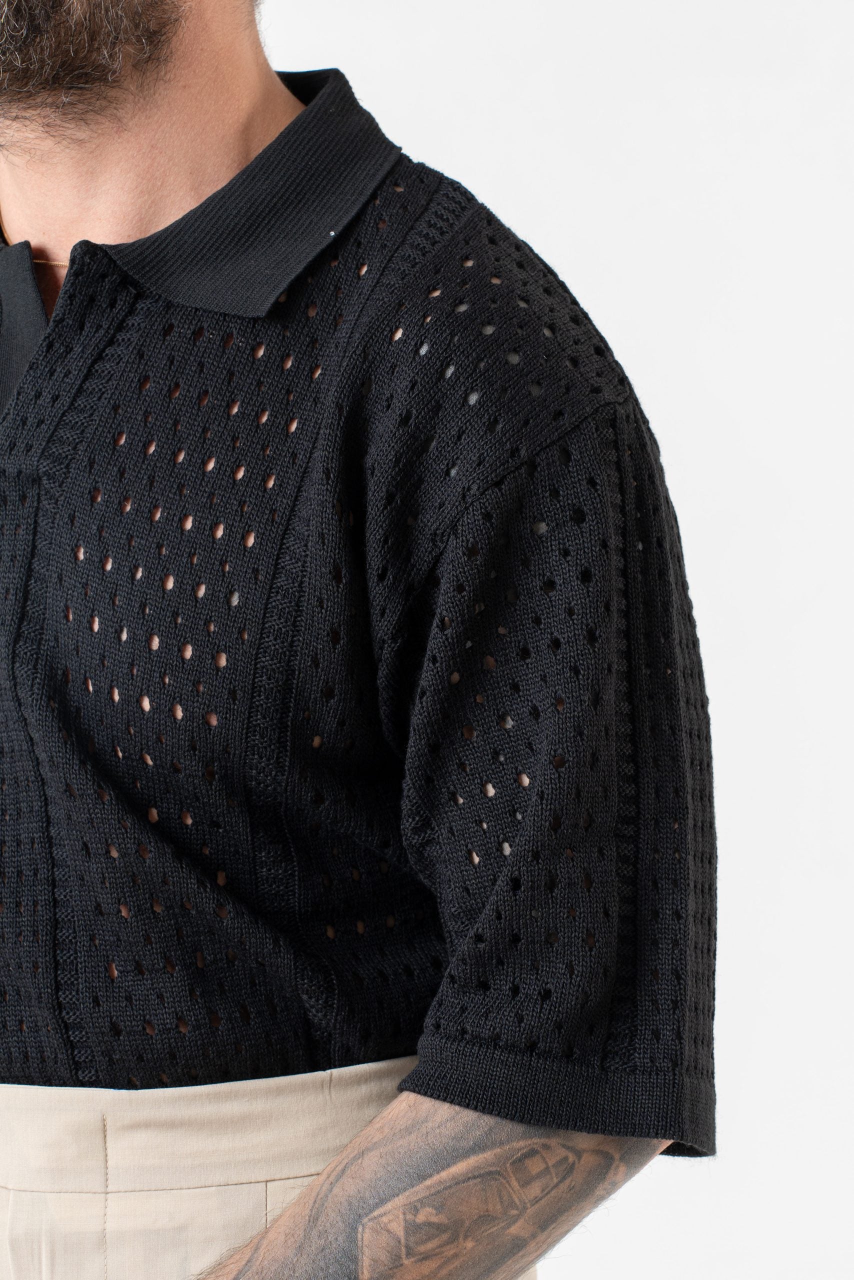 Polo Derby Mezza Manica Traforata Nera