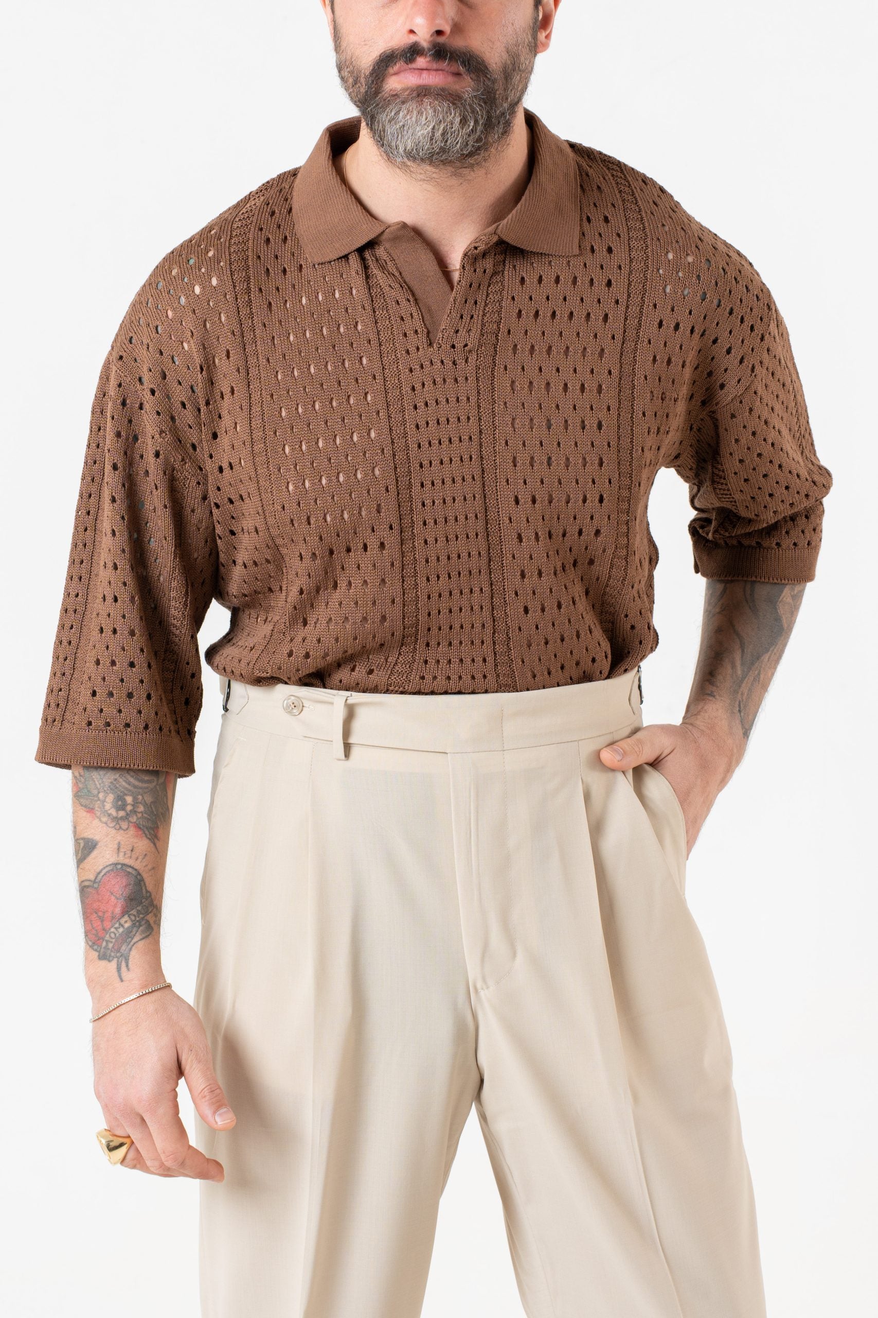 Polo Derby Mezza Manica Traforata Cacao