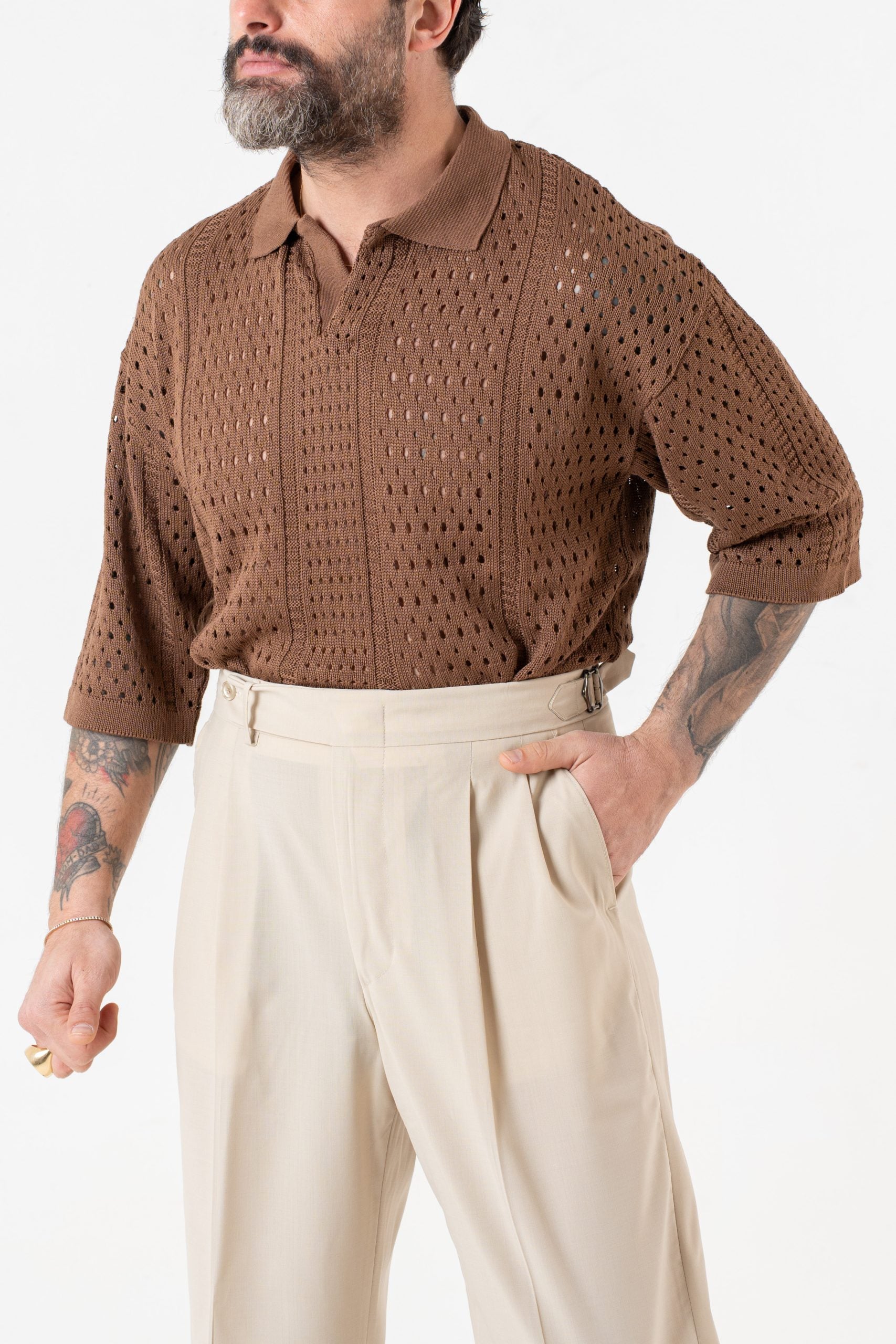 Polo Derby Mezza Manica Traforata Cacao