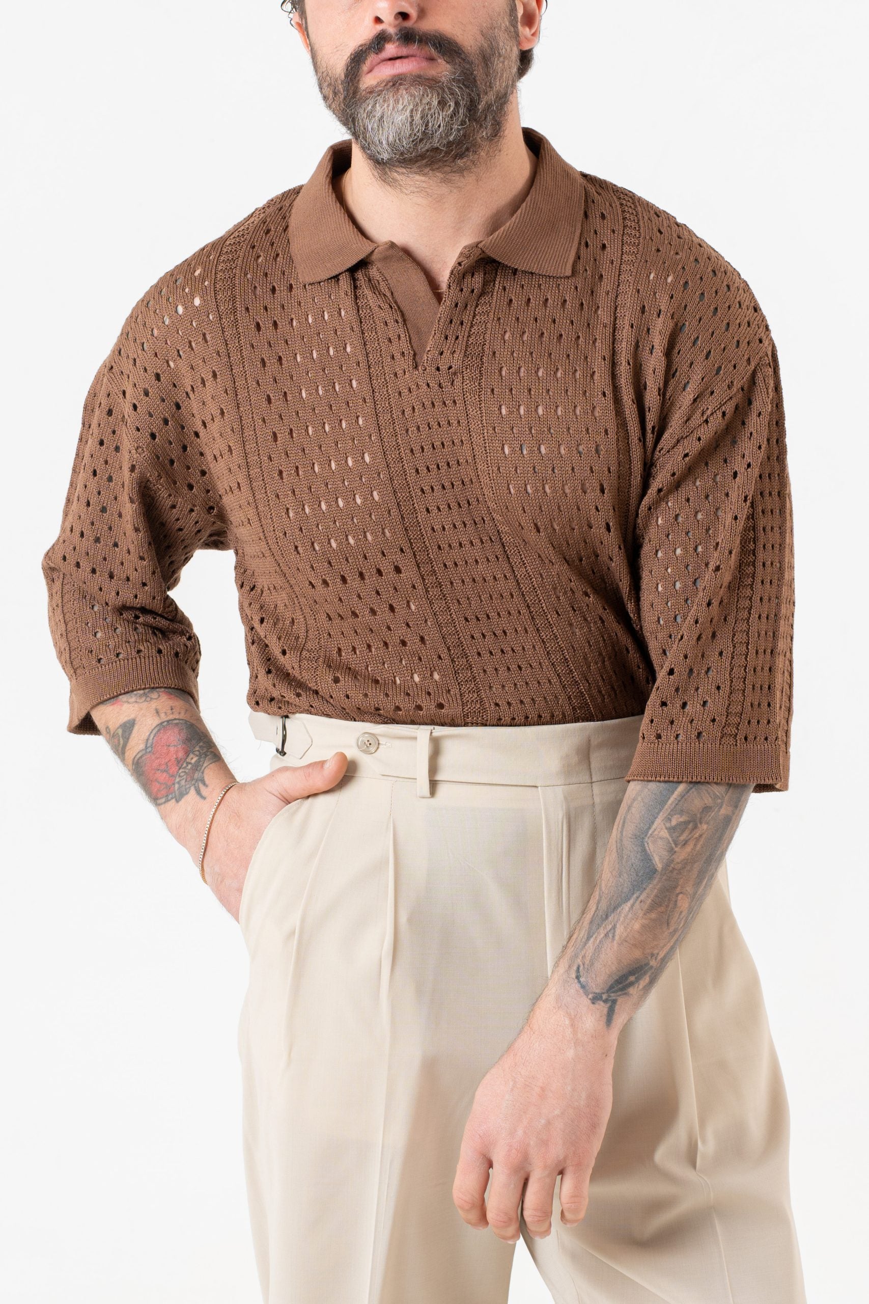 Cocoa Perforated Half Sleeve Derby Polo