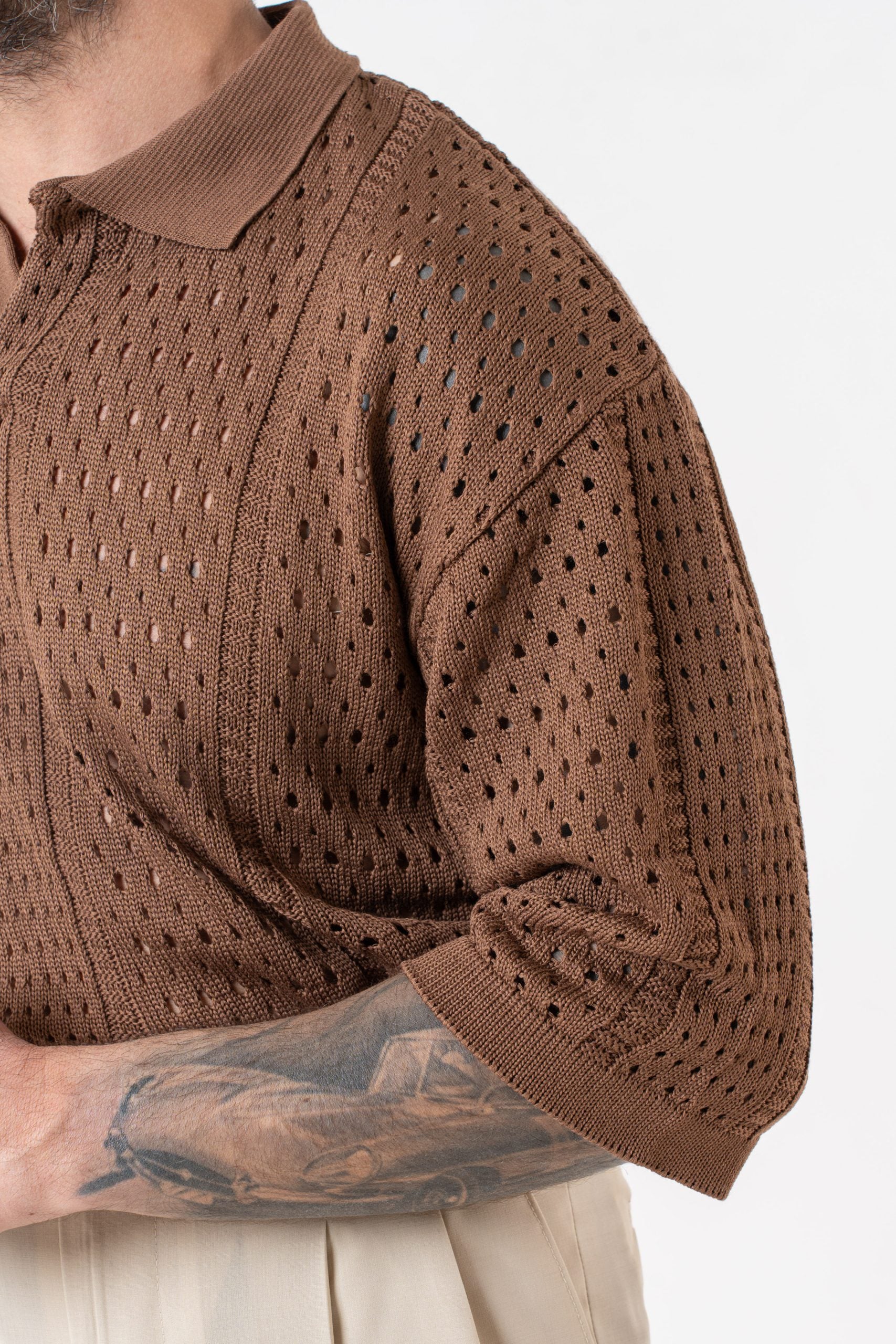 Cocoa Perforated Half Sleeve Derby Polo