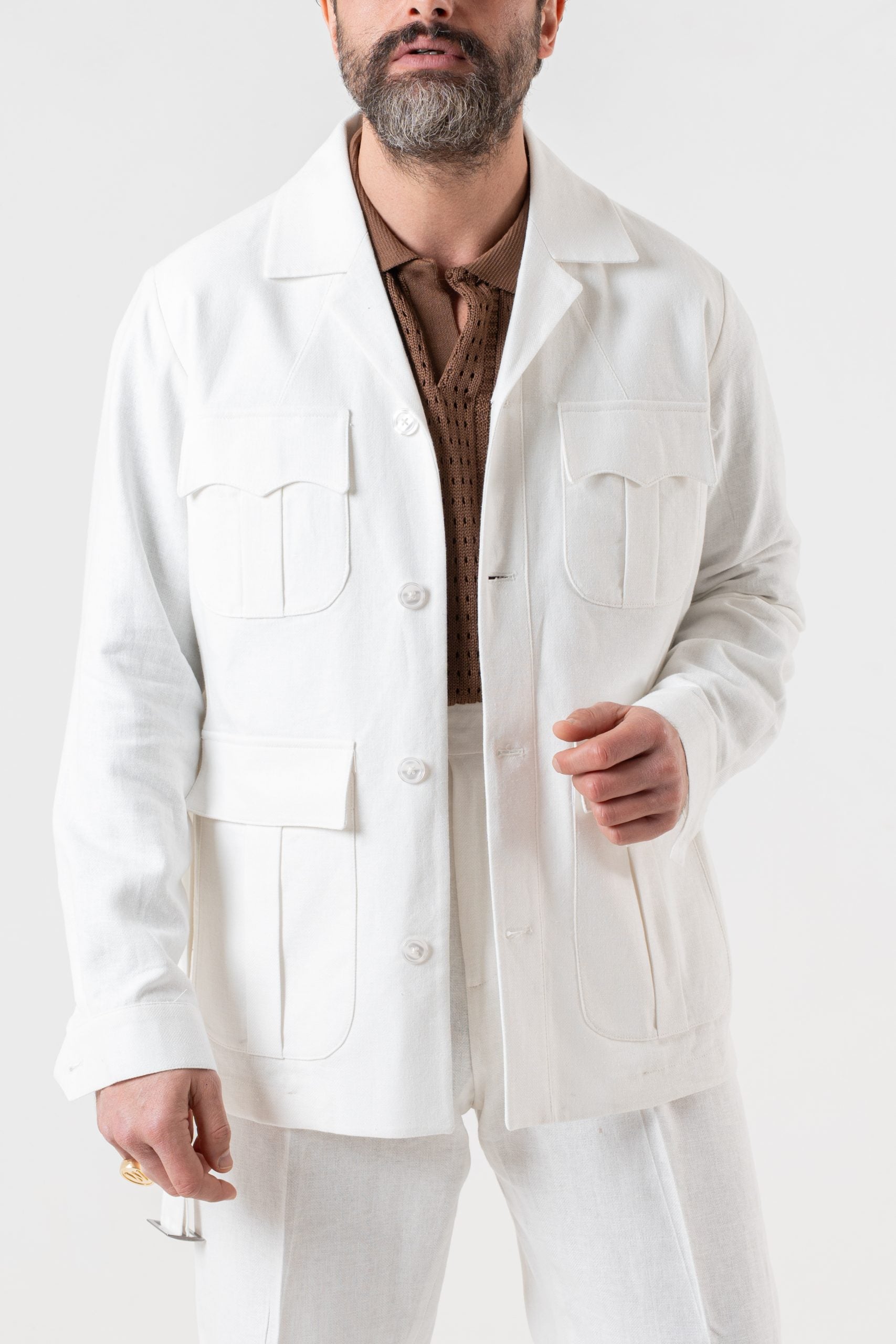 White Herringbone Saharan Jacket