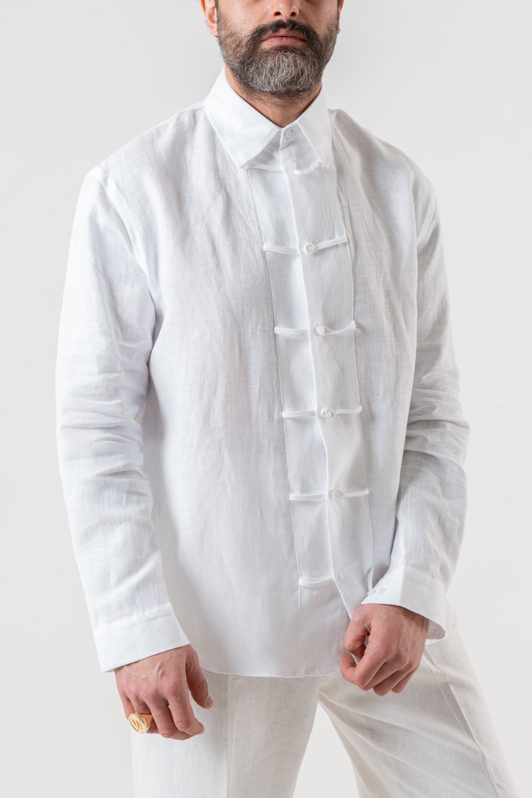 Camisa 100% lino blanco con ranas