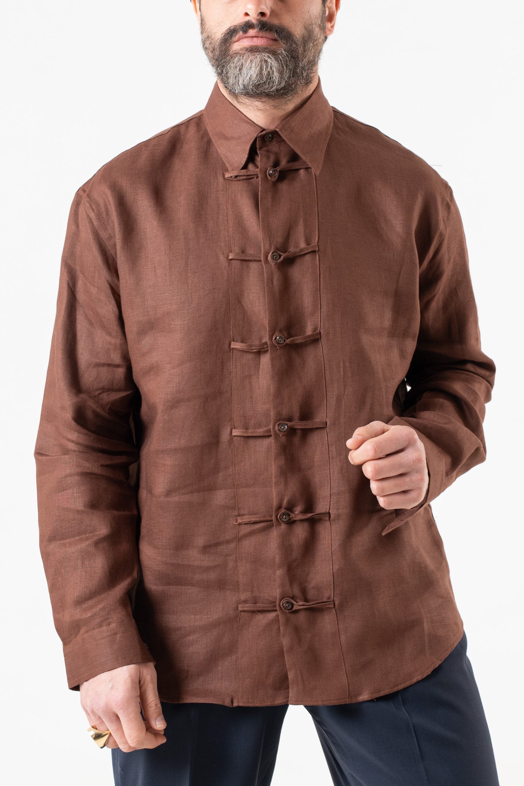 Camicia in Lino con Alamari in 100% Lino Moro