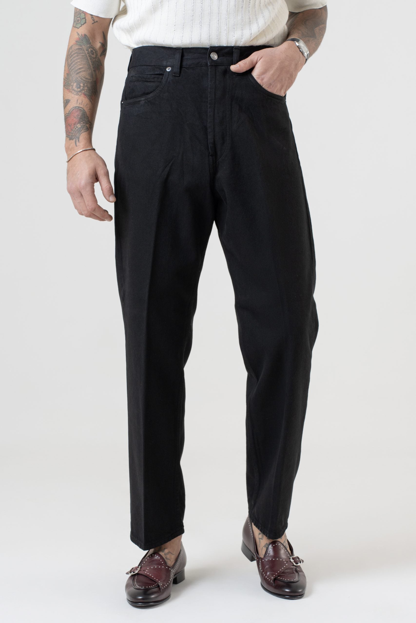 Jeans Vita Alta Fondo Ampio Nero