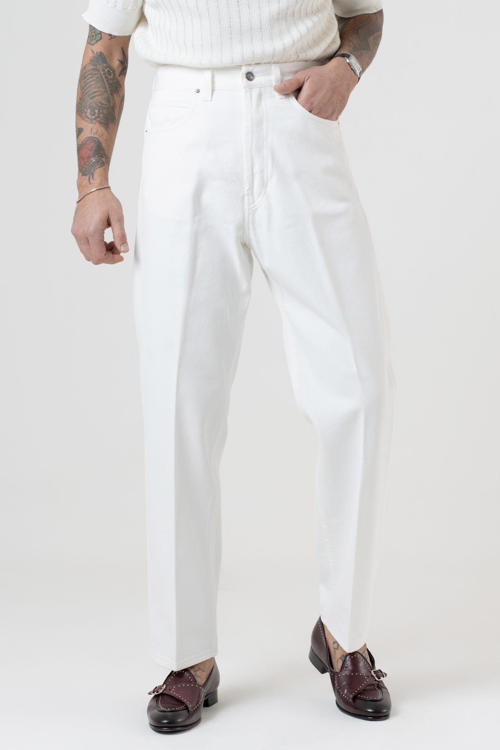 Jeans Vita Alta Fondo Ampio Bianco