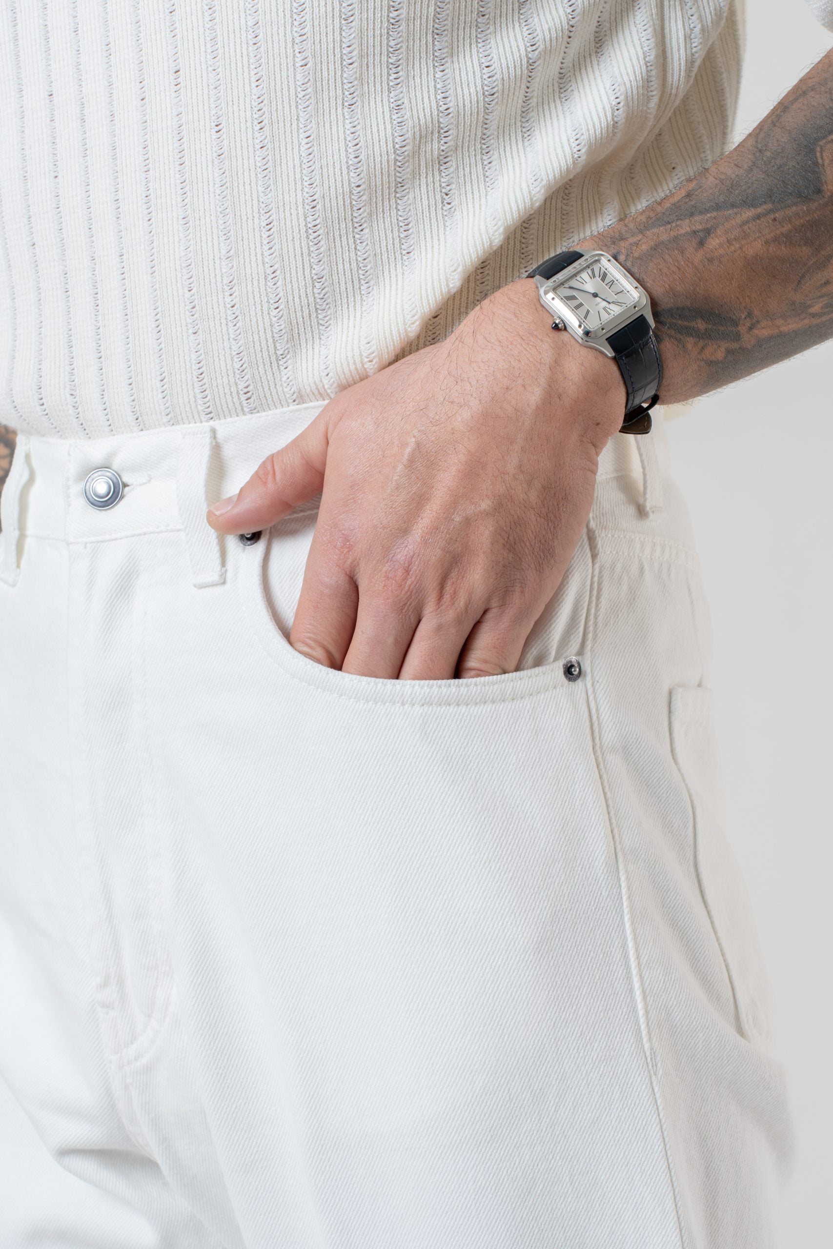 Jeans Vita Alta Fondo Ampio Bianco