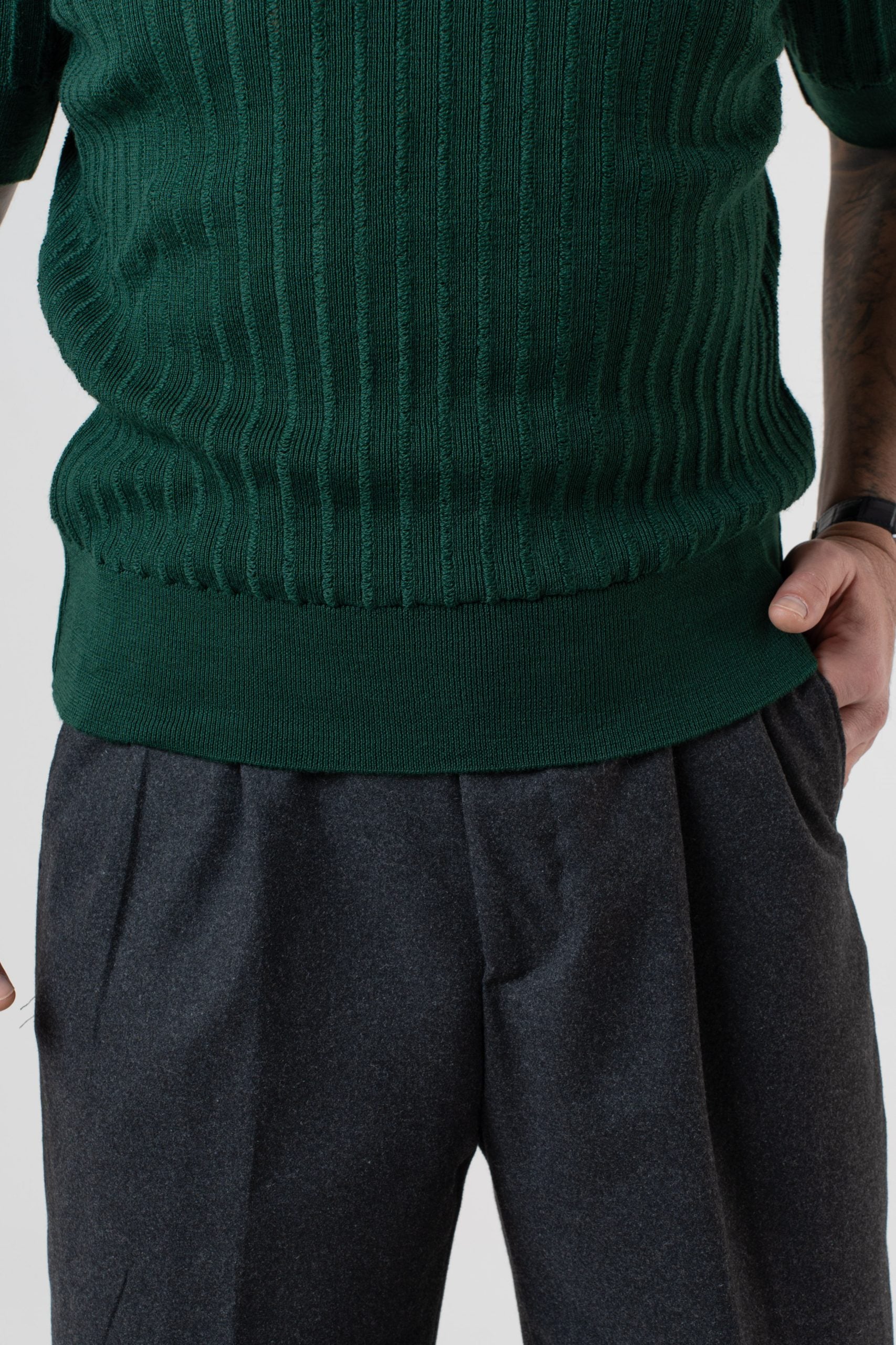 T-Shirt Mezzocollo a Costina Verde