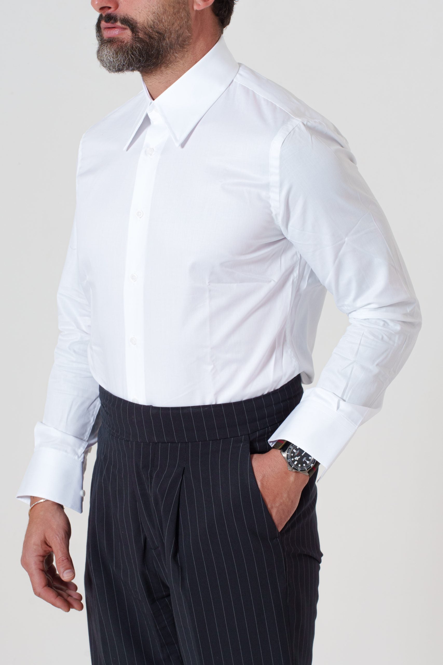 Camicia Collo Italiano Punte Lunghe Bianca