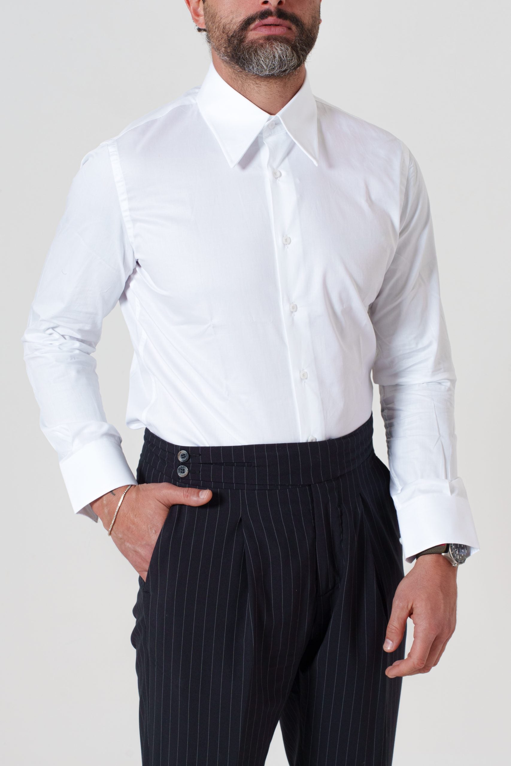 Camicia Collo Italiano Punte Lunghe Bianca