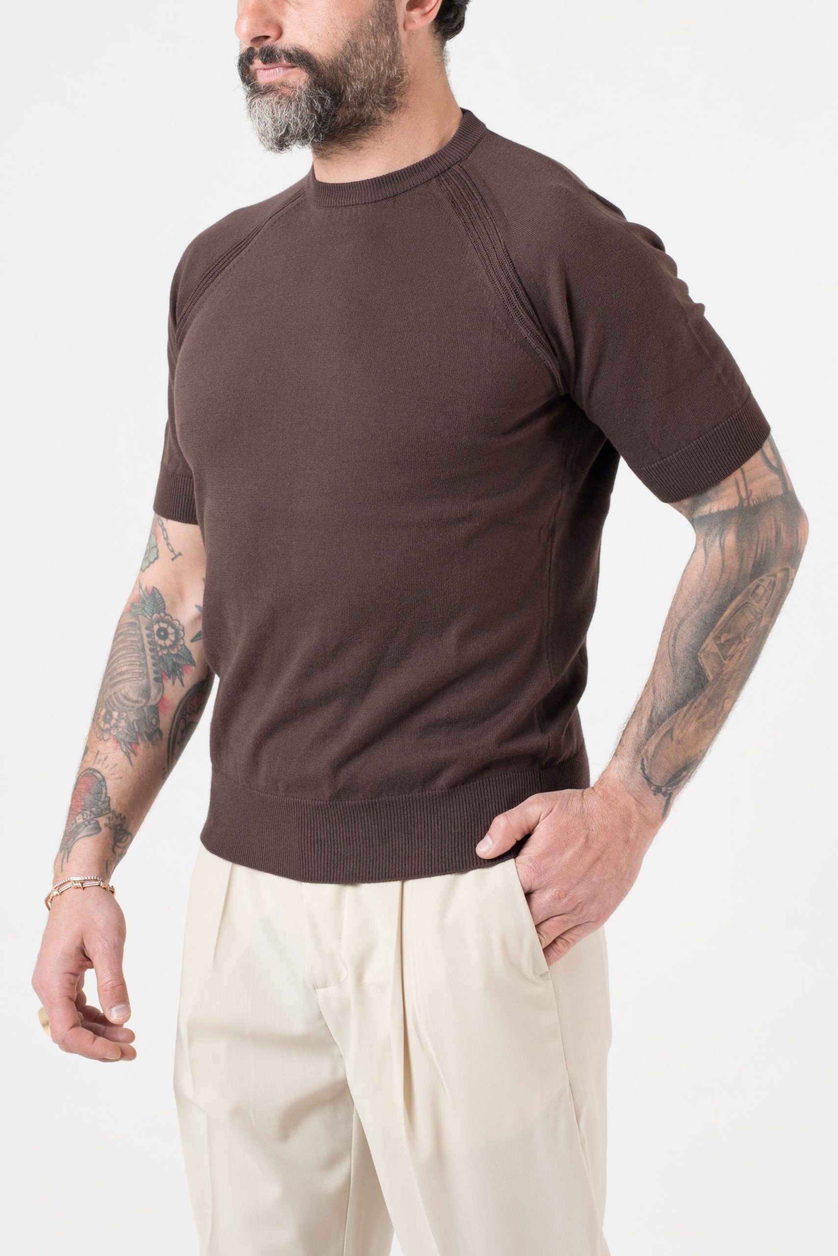 T-Shirt in Filo Manica Raglan Cacao