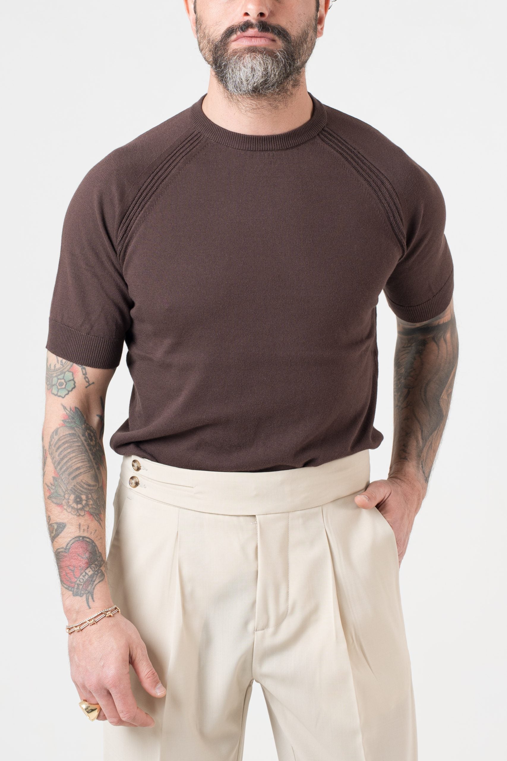 T-Shirt in Filo Manica Raglan Cacao