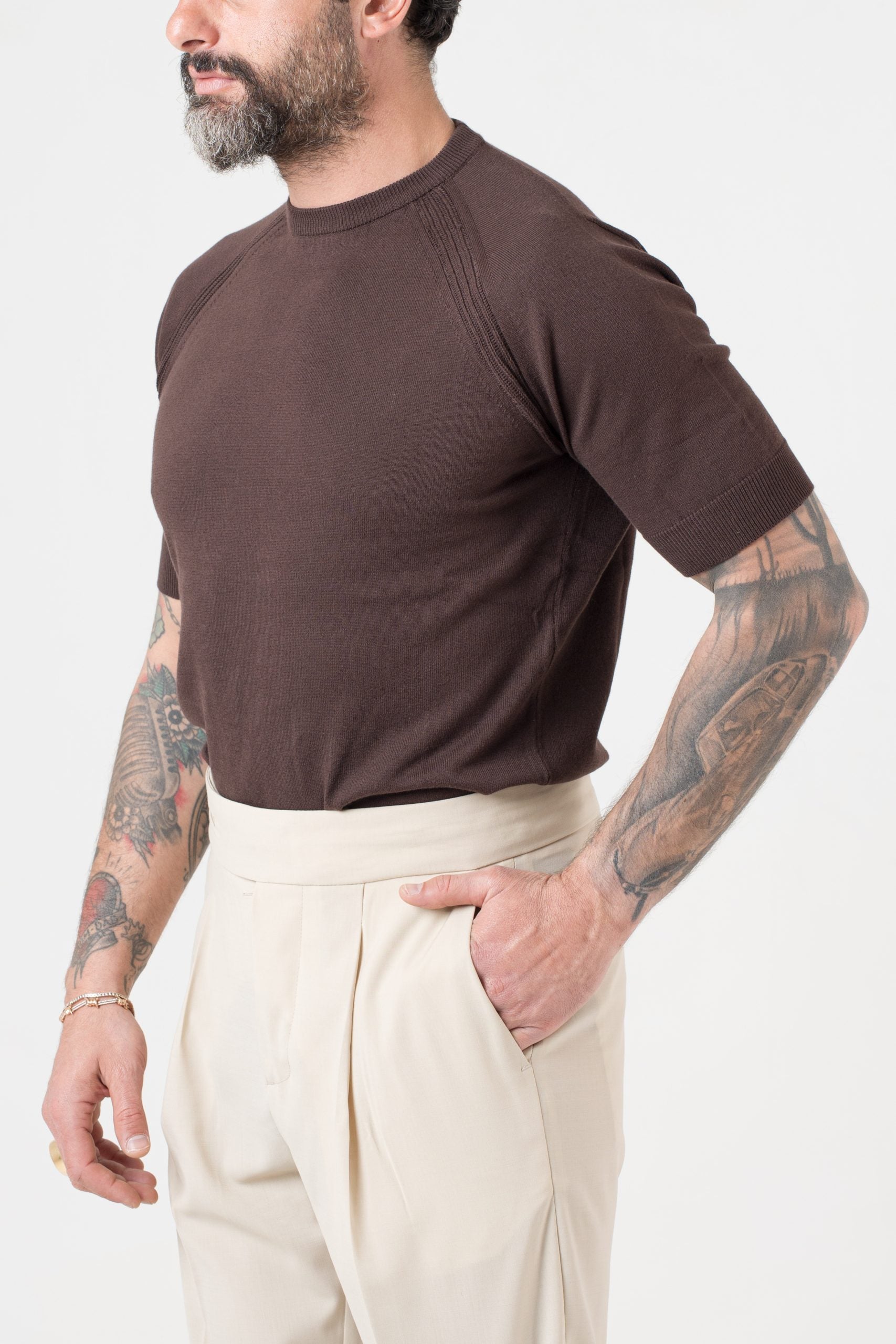 T-Shirt in Filo Manica Raglan Cacao