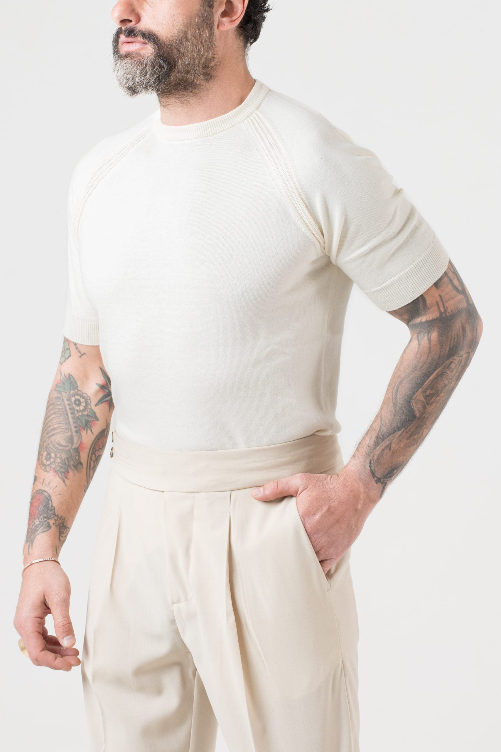 T-Shirt in Filo Manica Raglan Panna