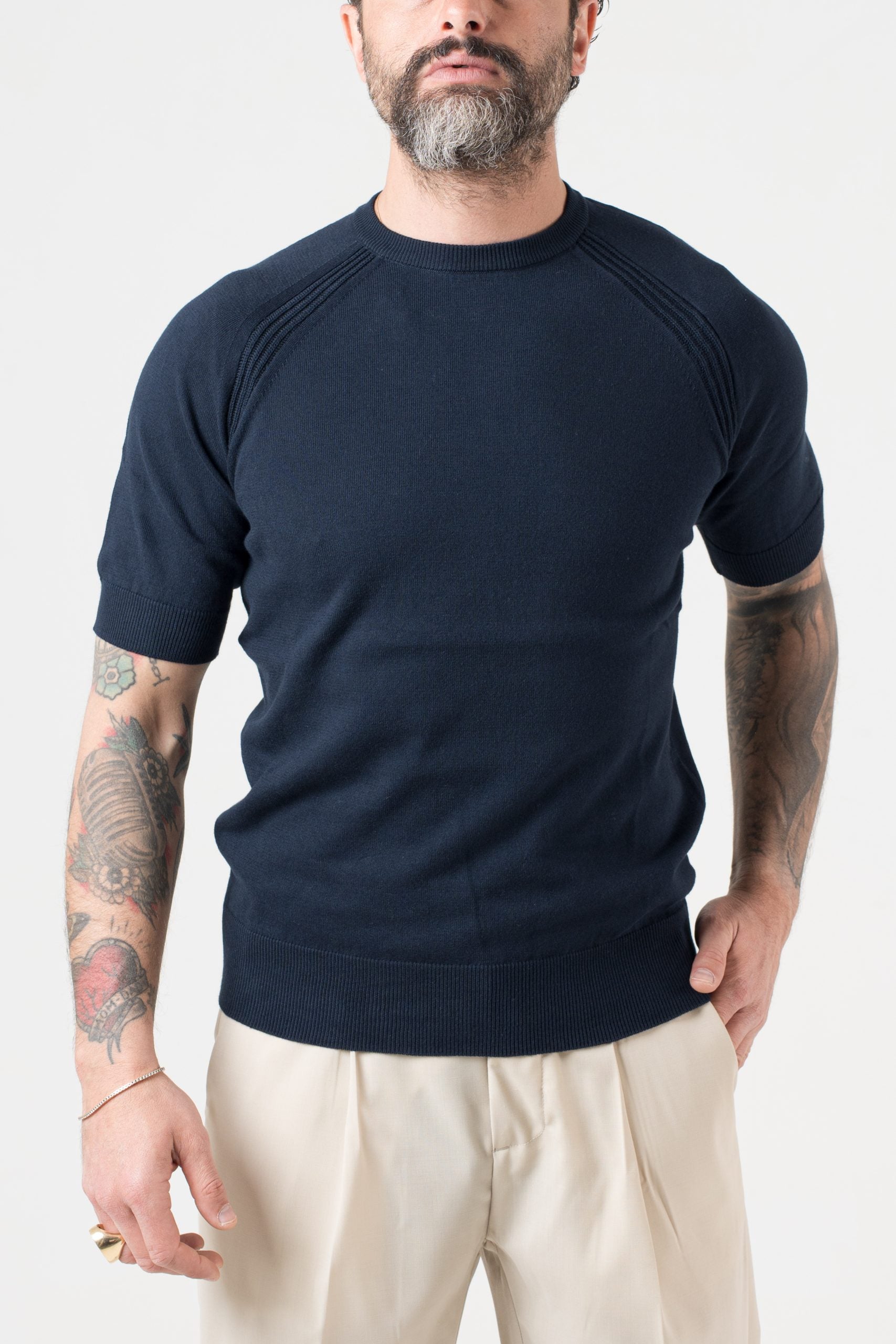 T-Shirt in Filo Manica Raglan Blu