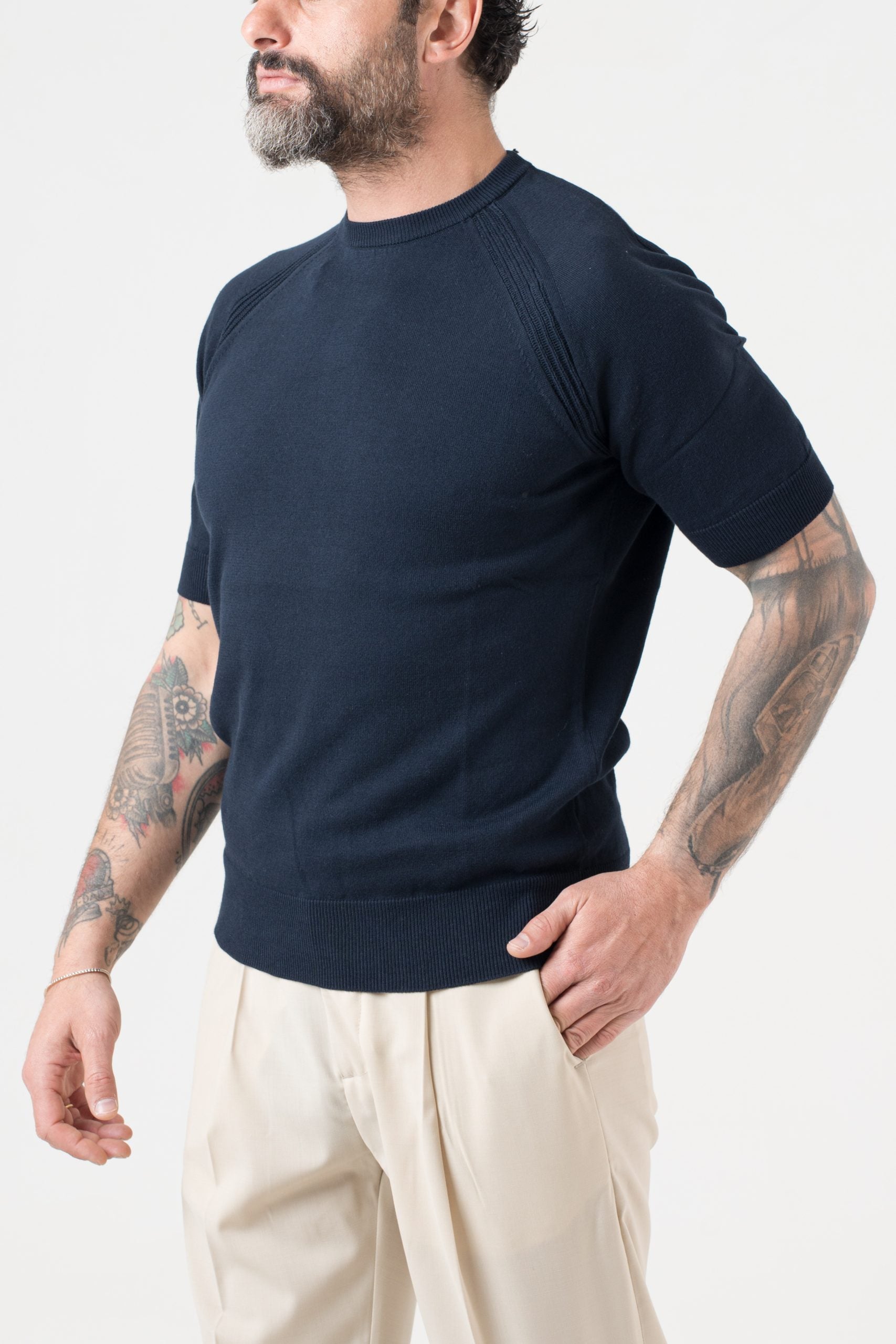 T-Shirt in Filo Manica Raglan Blu