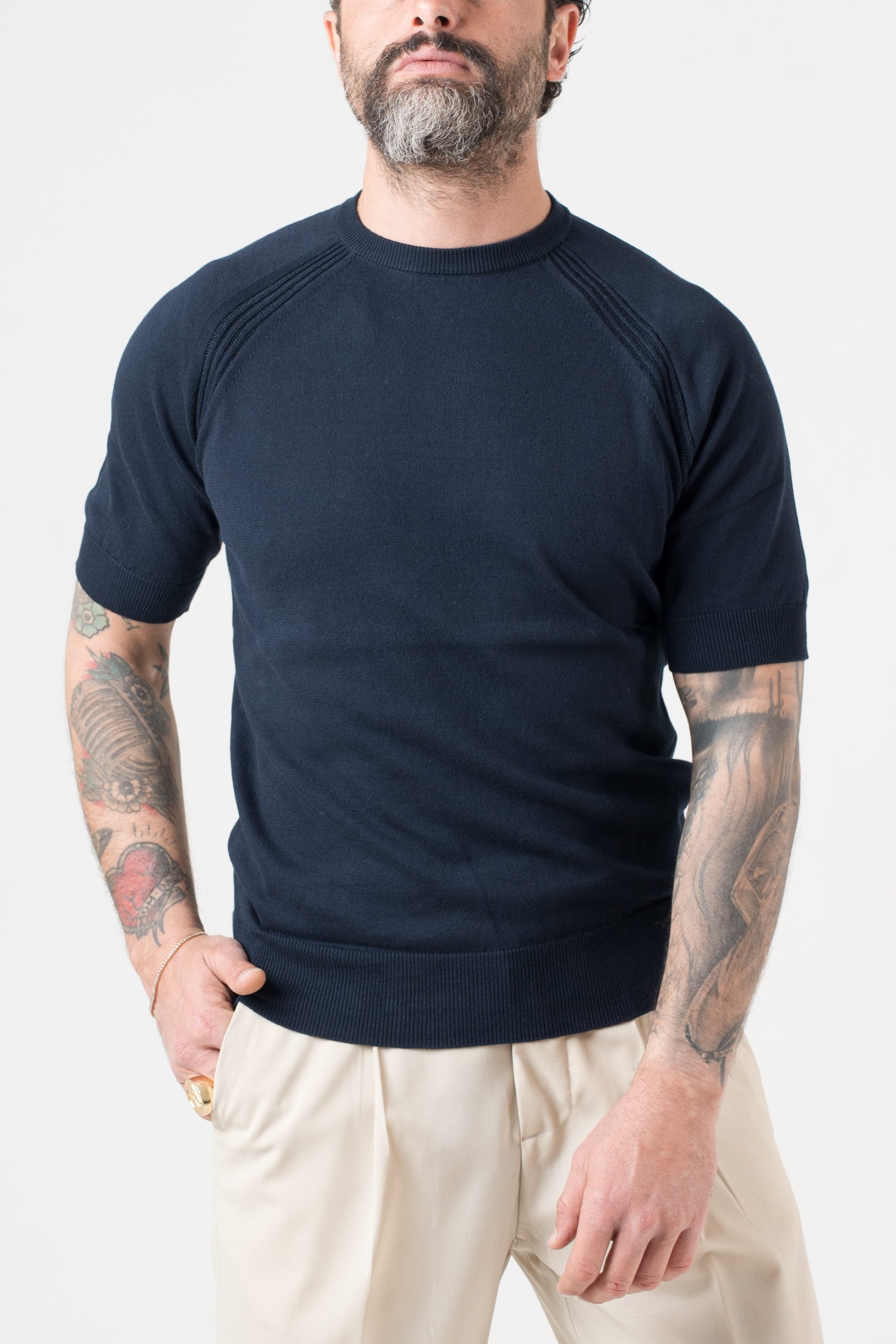 T-Shirt in Filo Manica Raglan Blu