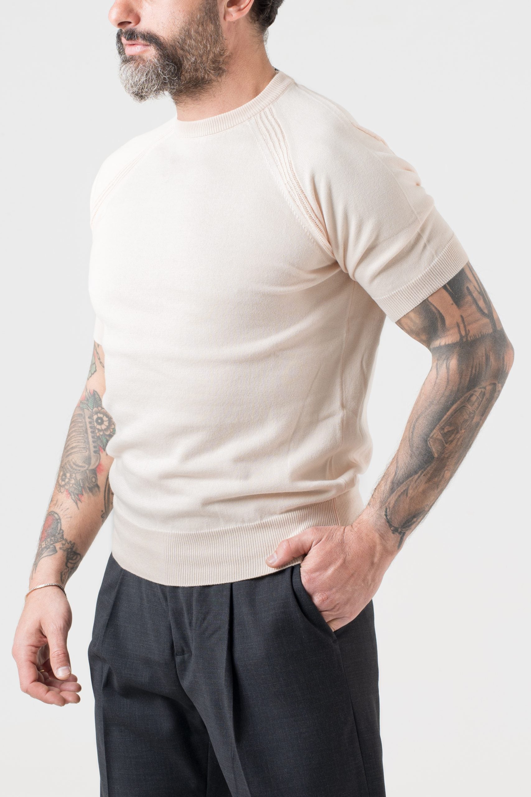 Camiseta de manga raglán de hilo en rosa empolvado