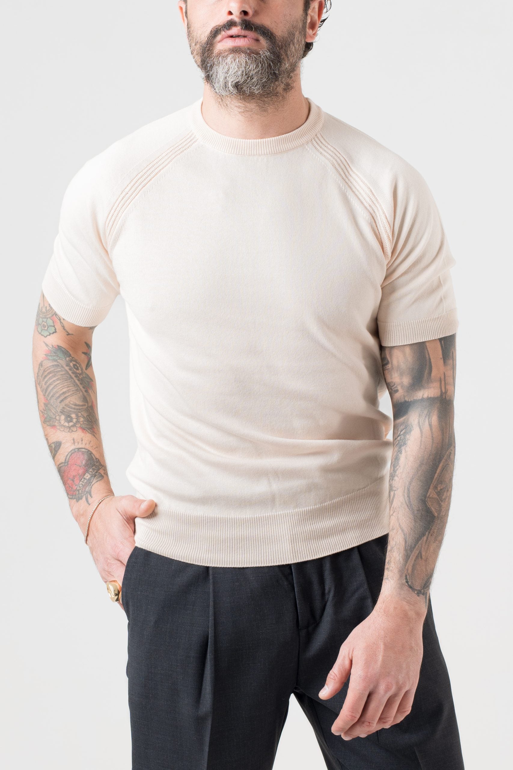 Camiseta de manga raglán de hilo en rosa empolvado