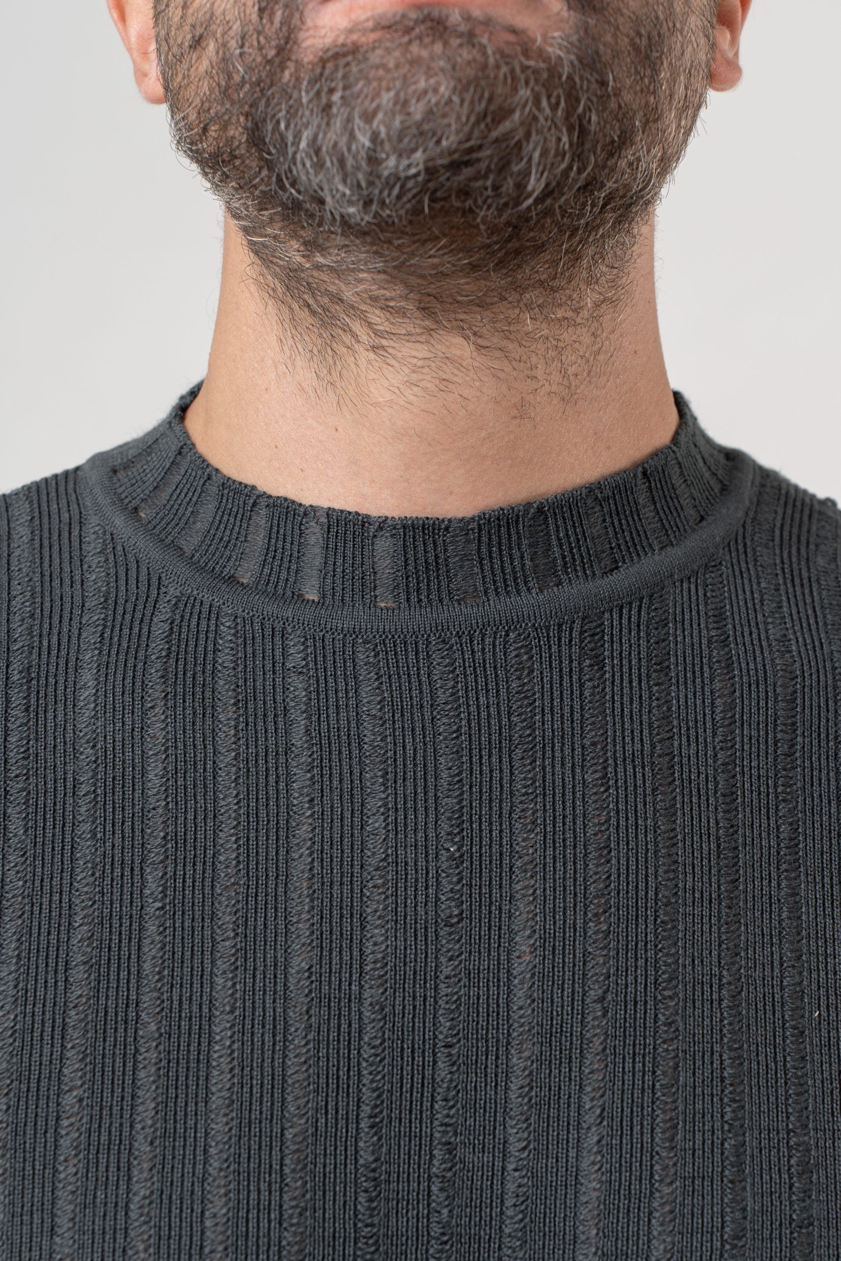 Shirt Manica Lunga Mezzocollo a Costina Grigio Scuro