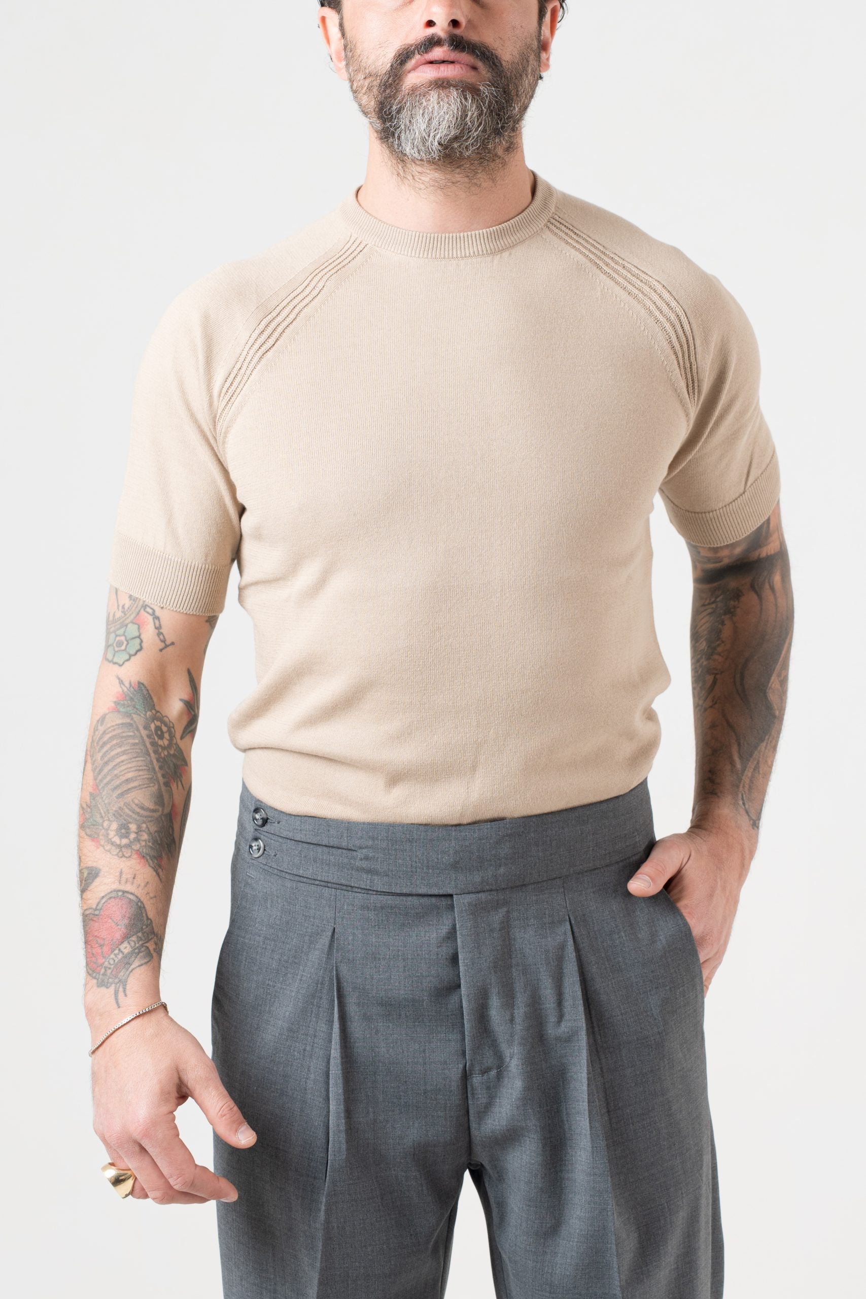 T-Shirt in Filo Manica Raglan Beige