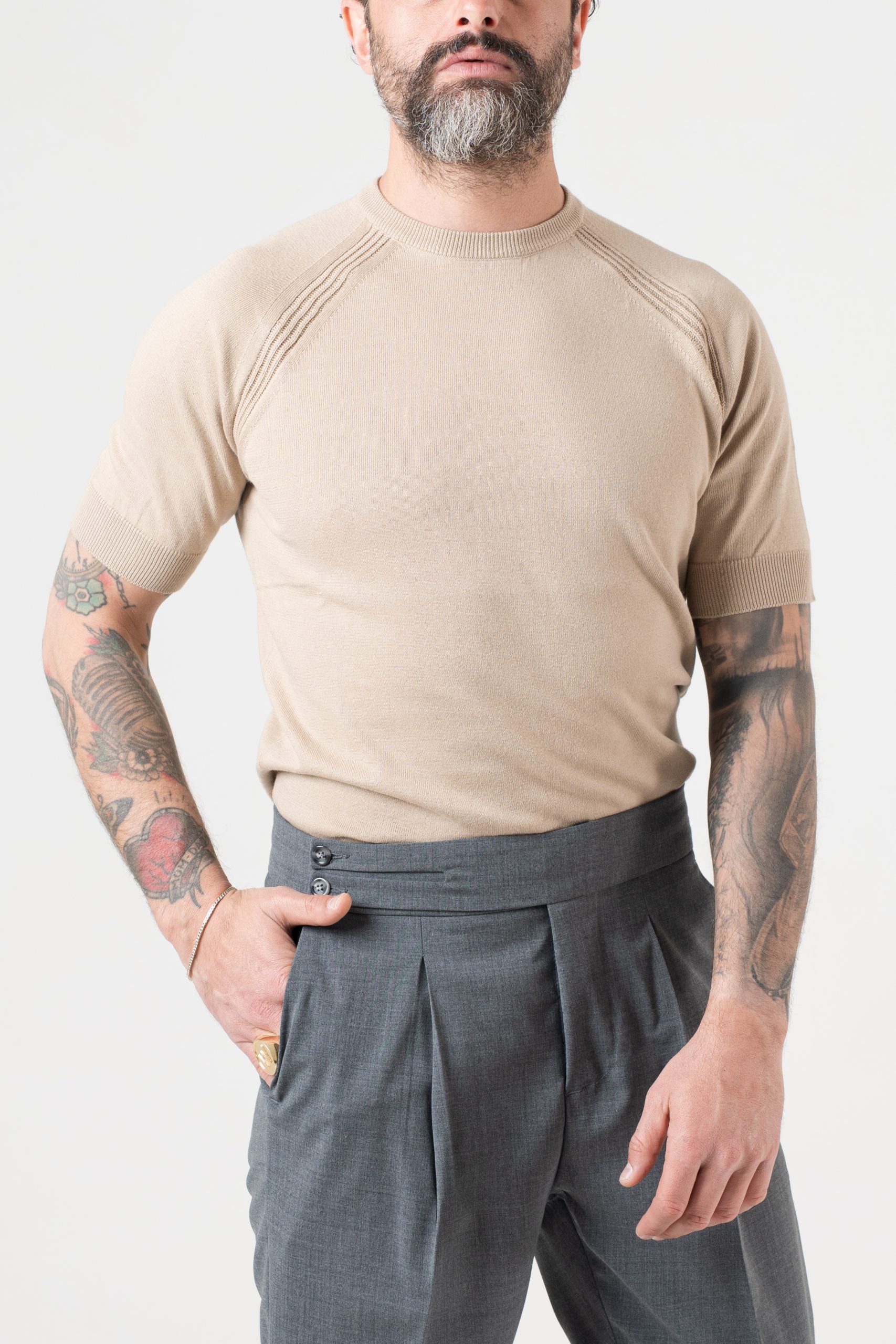 T-Shirt in Filo Manica Raglan Beige