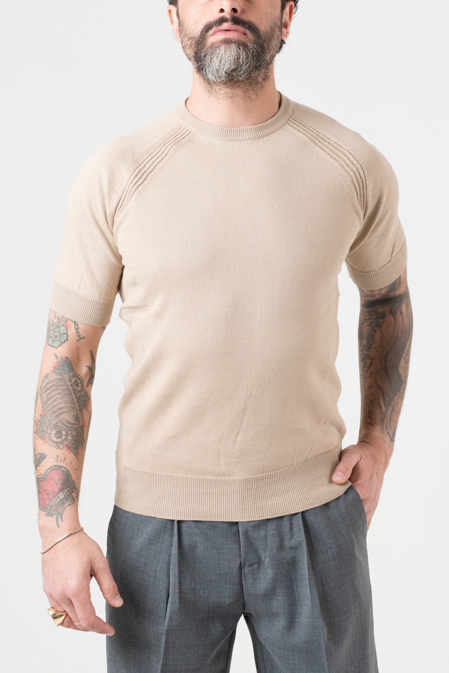 T-Shirt in Filo Manica Raglan Beige
