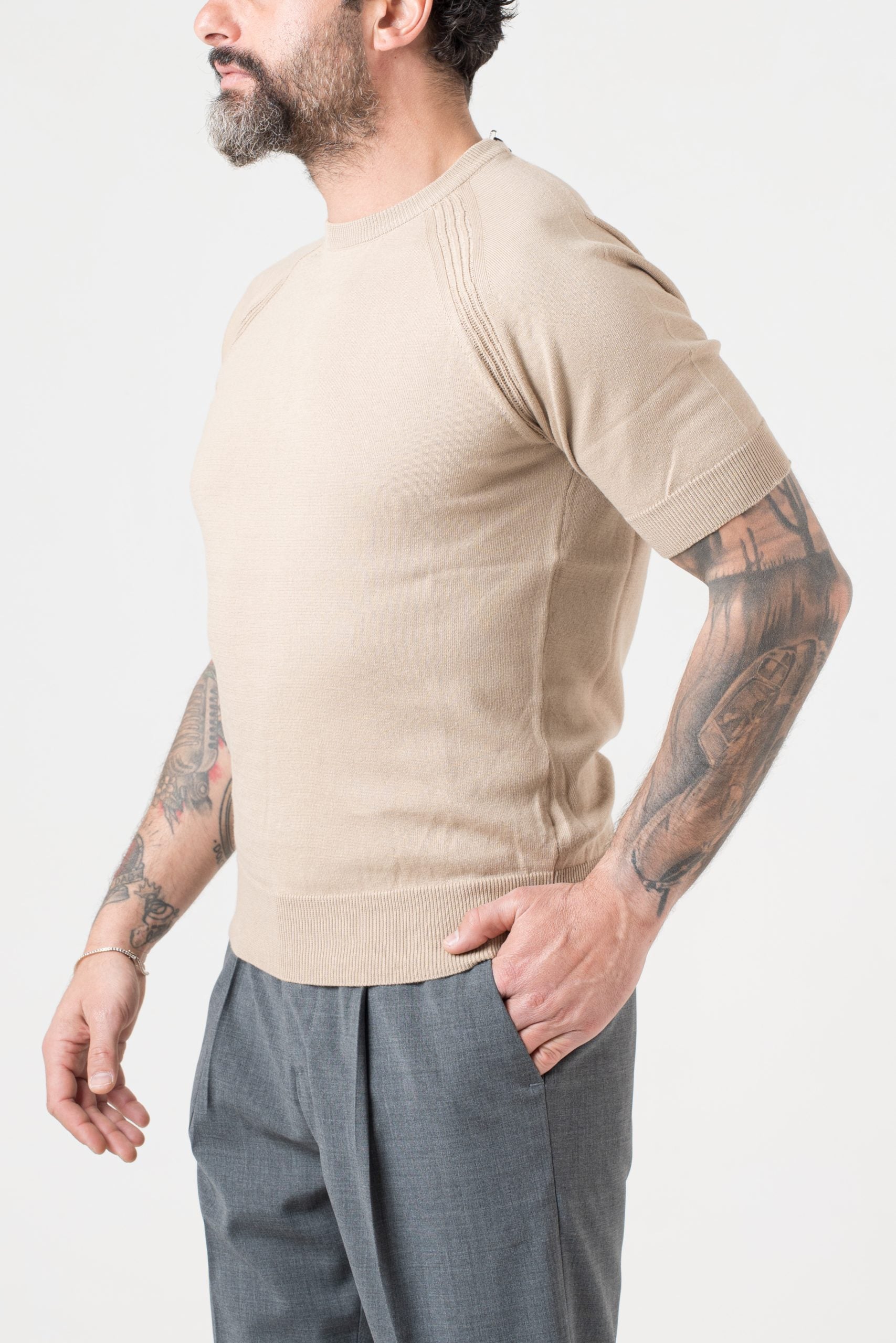 T-Shirt in Filo Manica Raglan Beige