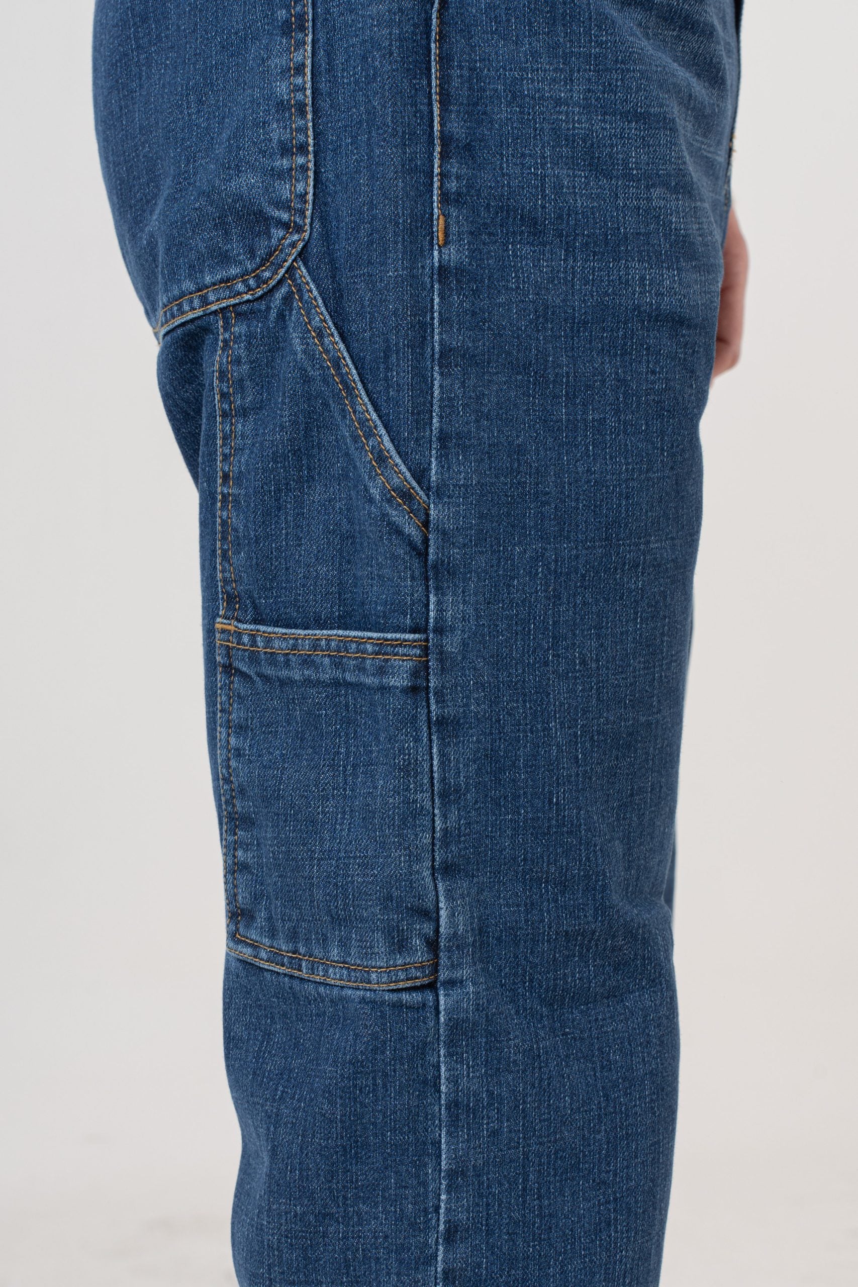 Salopette in Jeans Vita Alta e Fondo Ampio Lavaggio Scuro