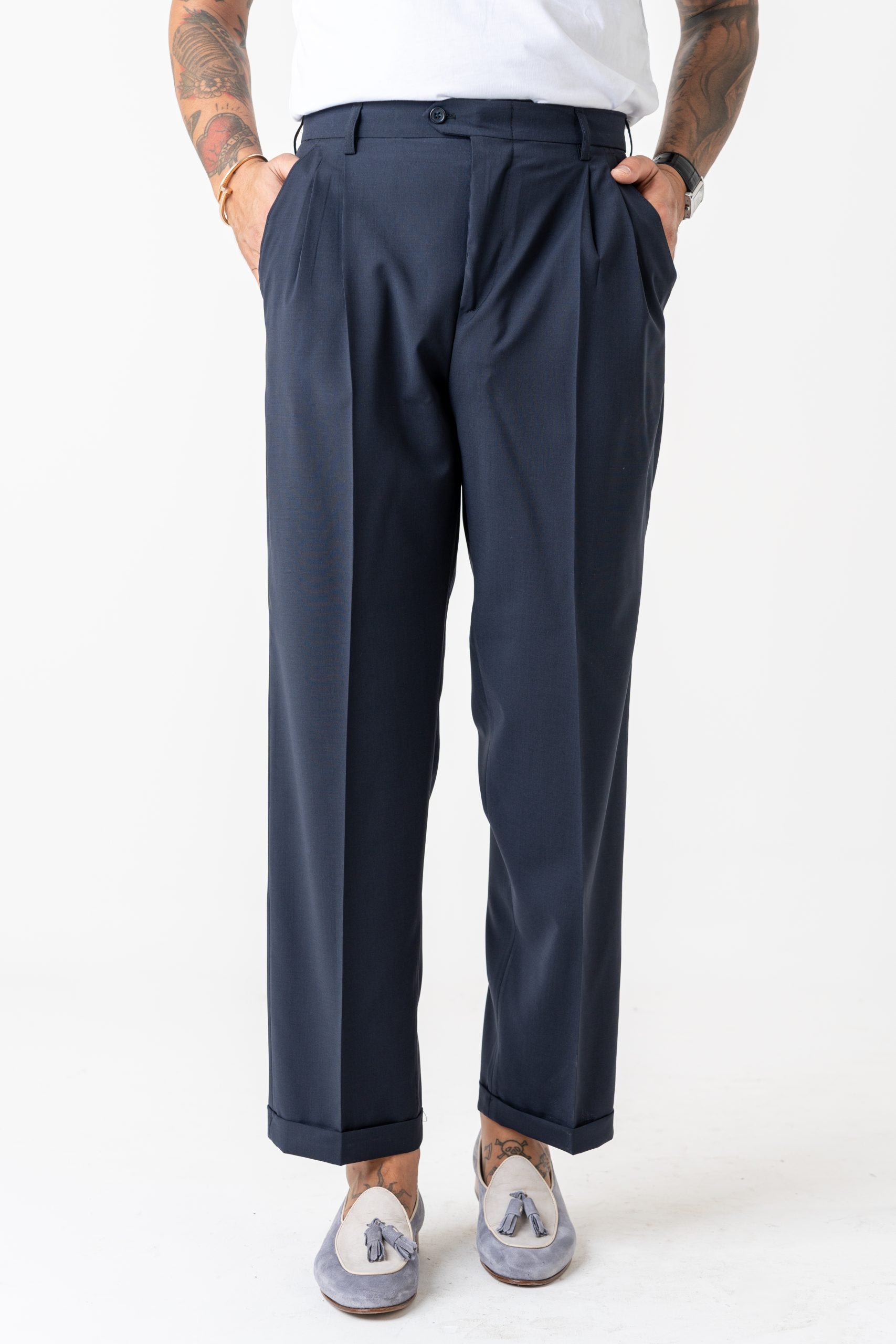 Pantalone Fondo Ampio con Passanti Blu Napoli