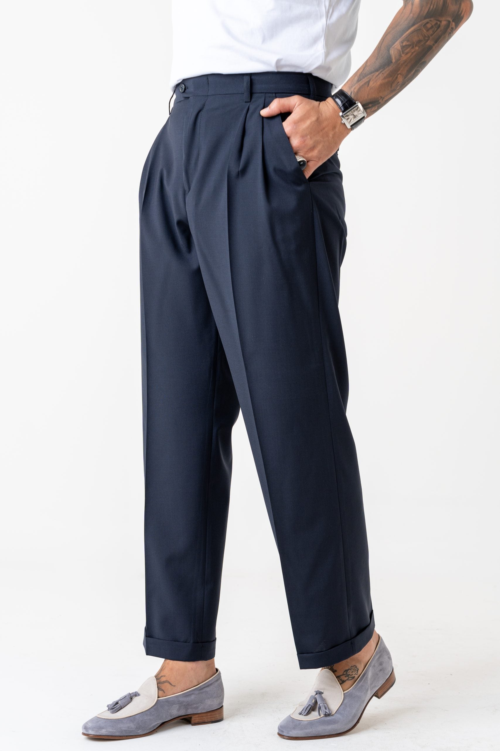 Pantalone Fondo Ampio con Passanti Blu Napoli