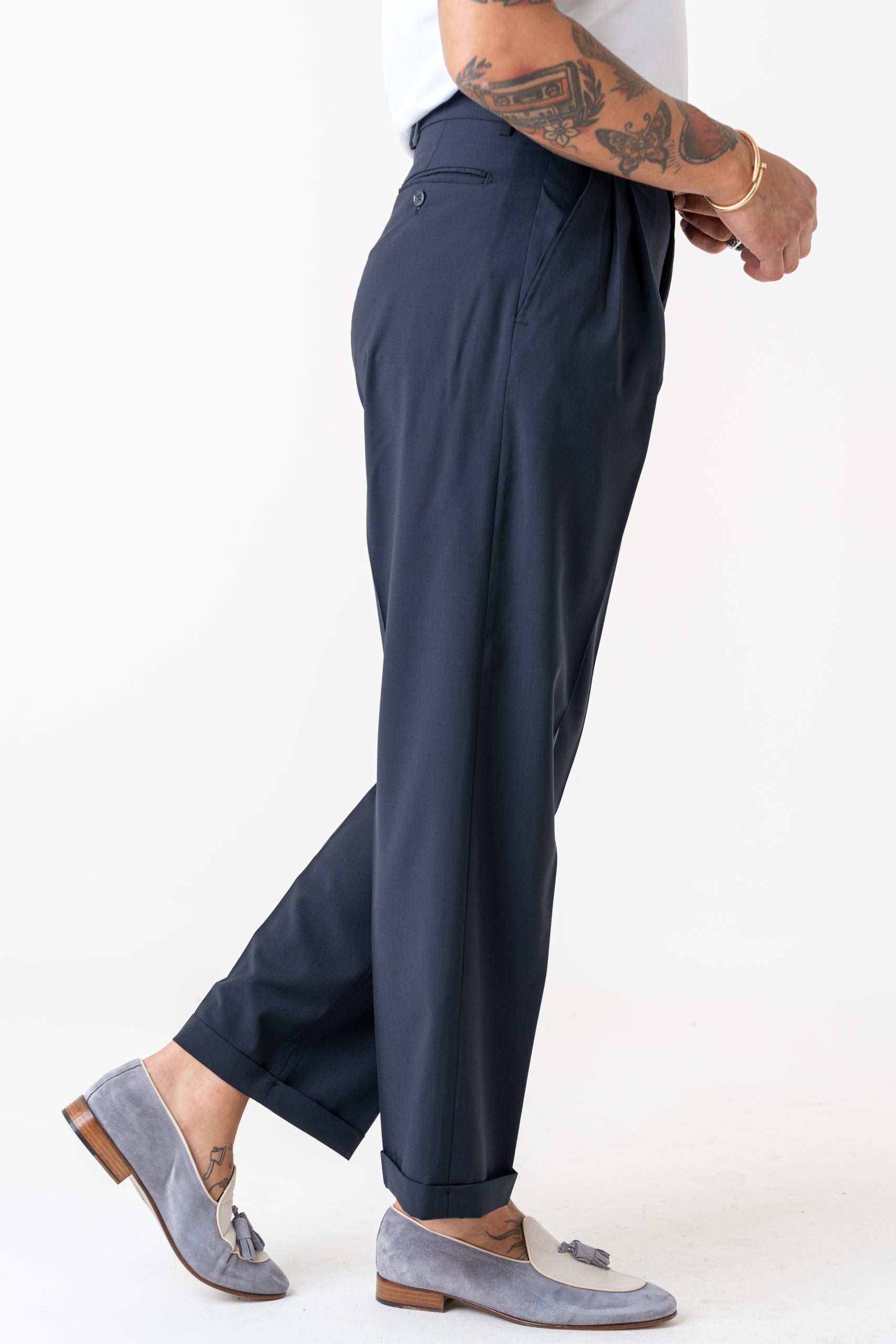 Pantalone Fondo Ampio con Passanti Blu Napoli