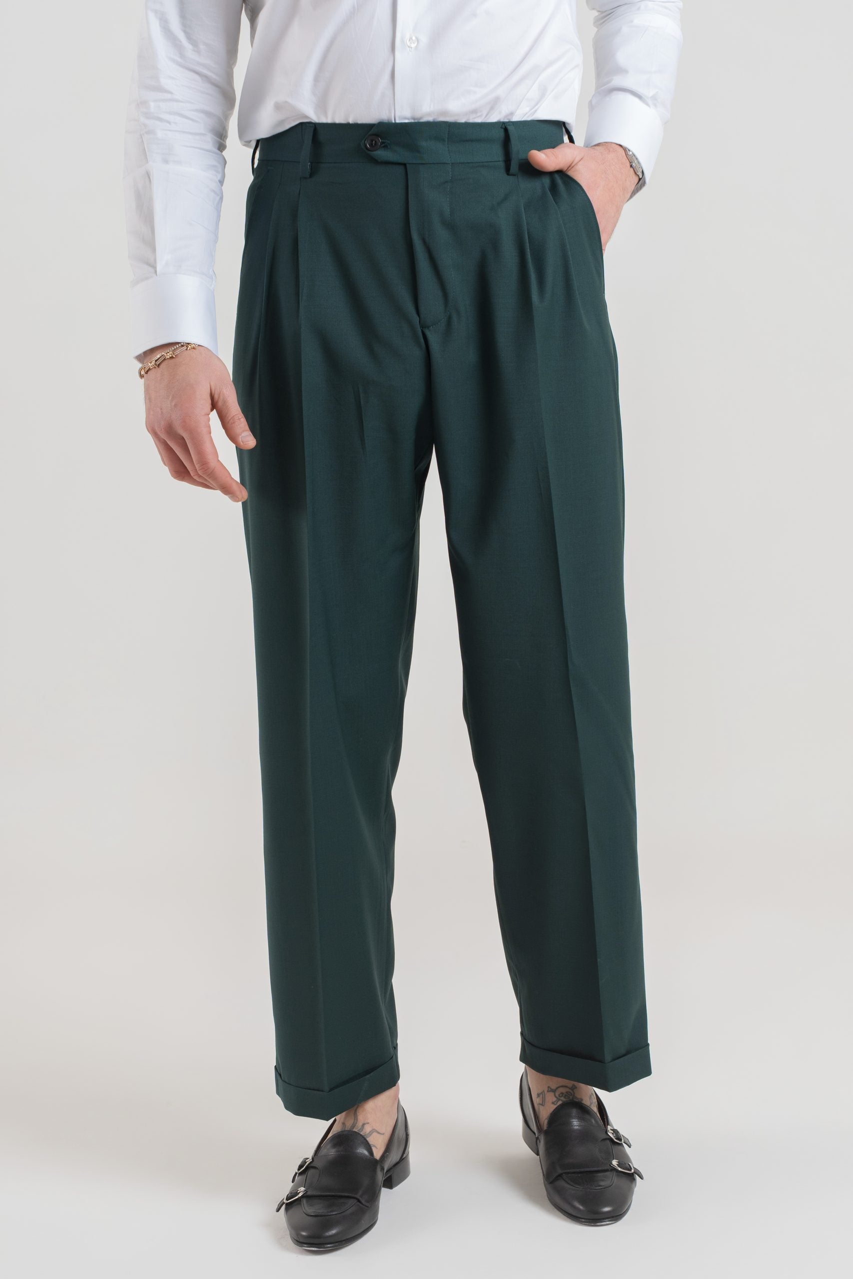 Pantalone Fondo Ampio con Passanti Verde Smeraldo Miami