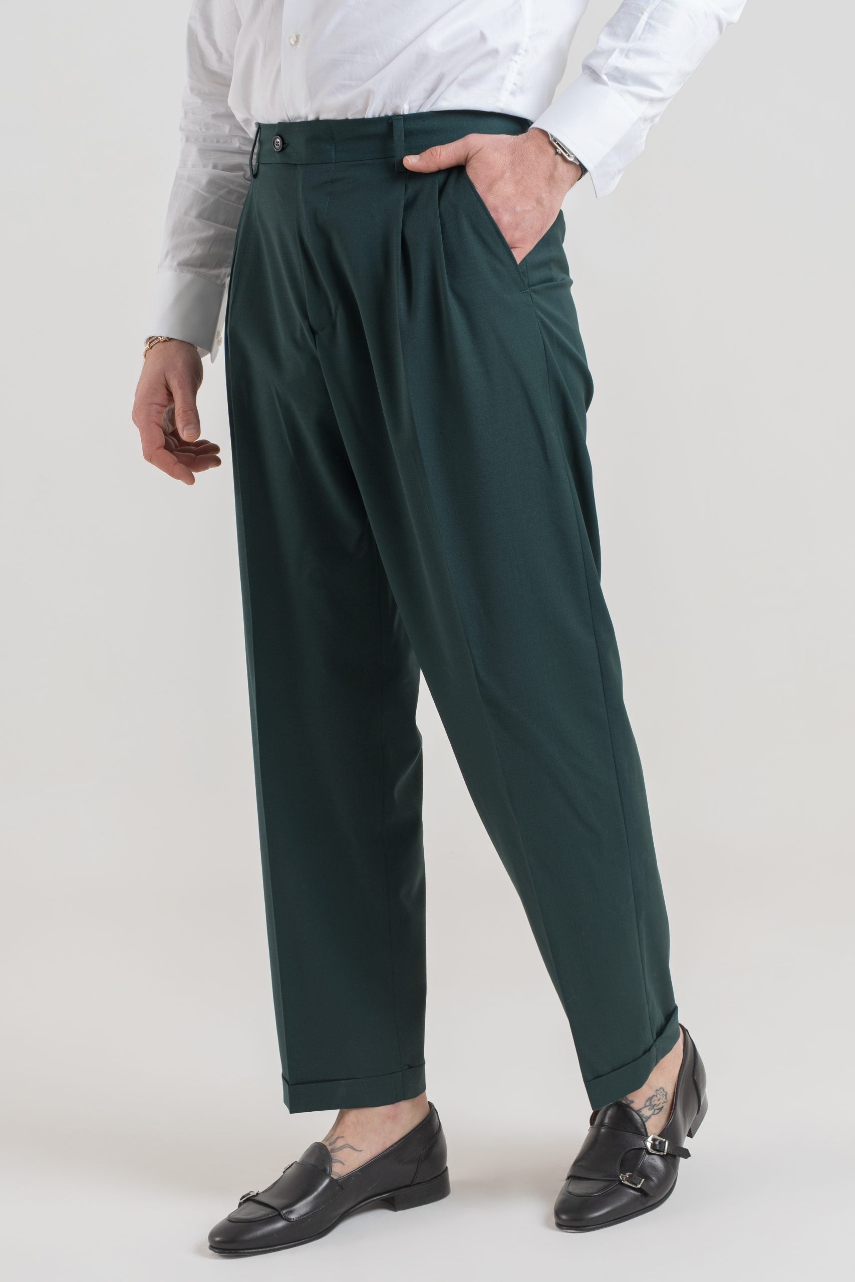 Pantalone Fondo Ampio con Passanti Verde Smeraldo Miami