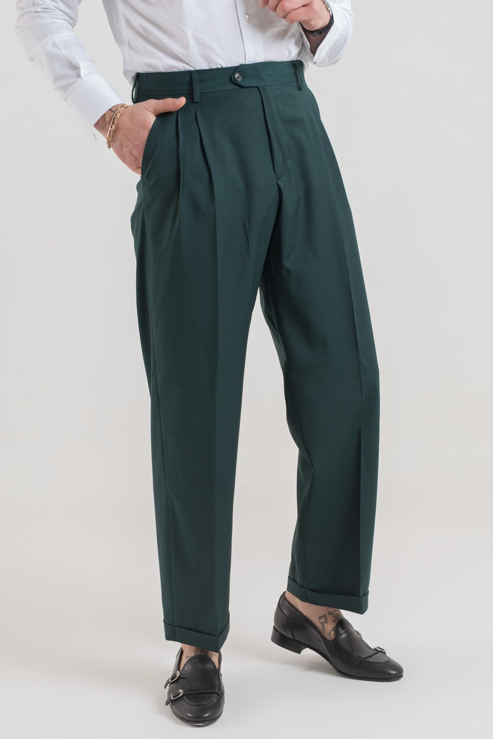 Pantalone Fondo Ampio con Passanti Verde Smeraldo Miami