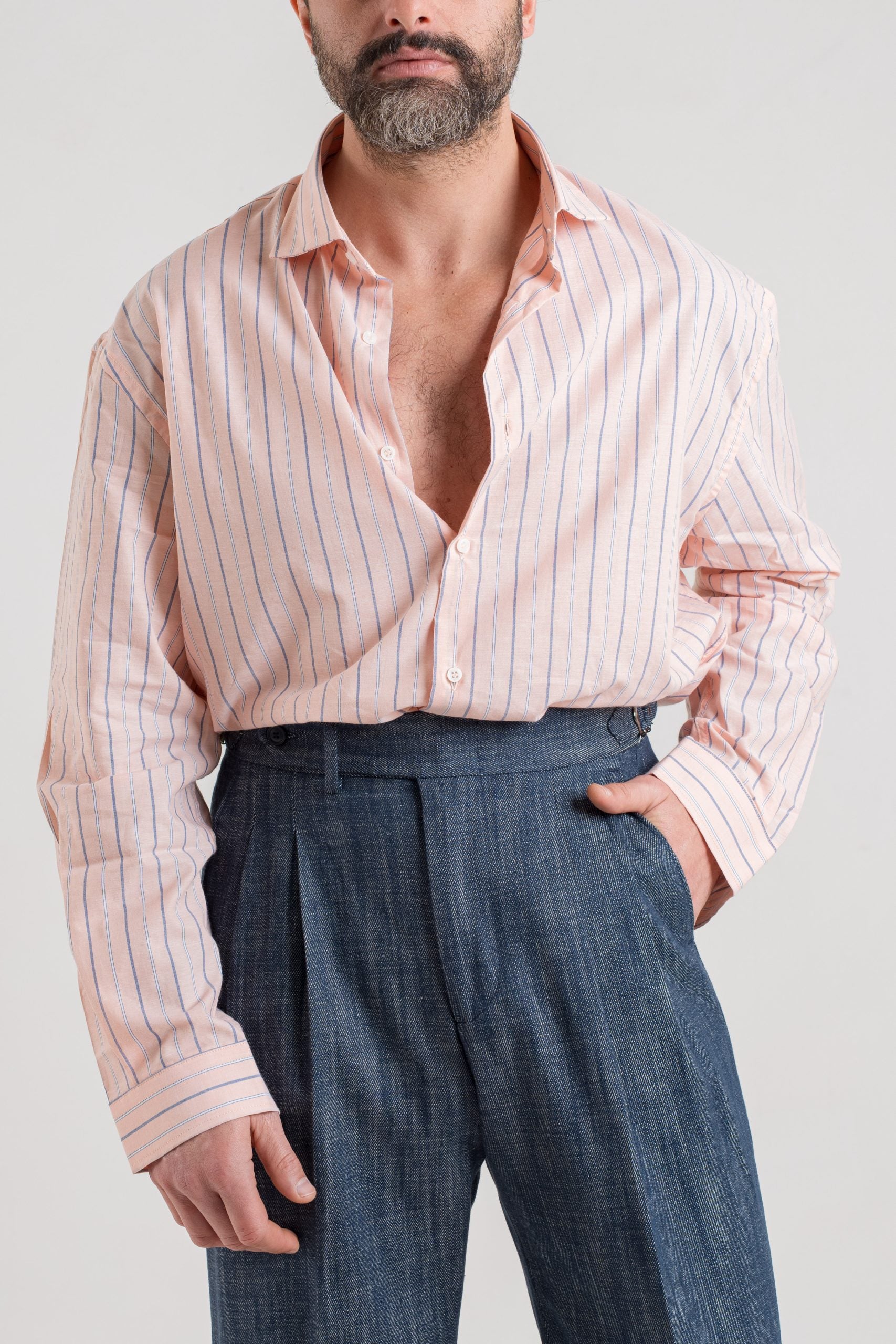 Camicia Oversize in Cotone Pesca e Blu