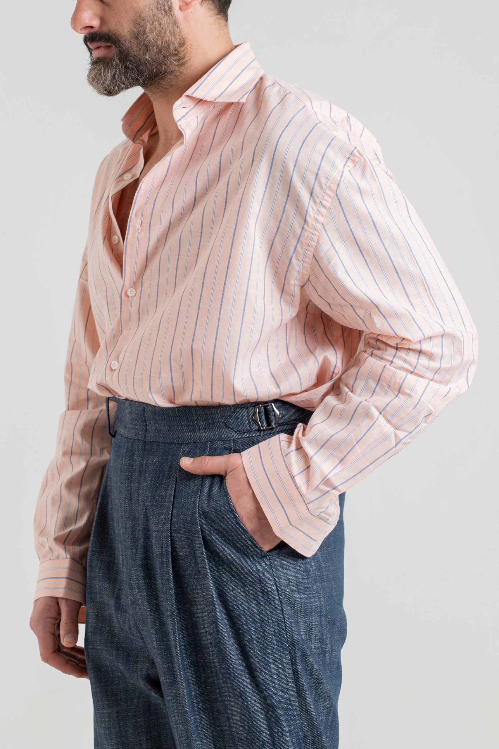 Camicia Oversize in Cotone Pesca e Blu