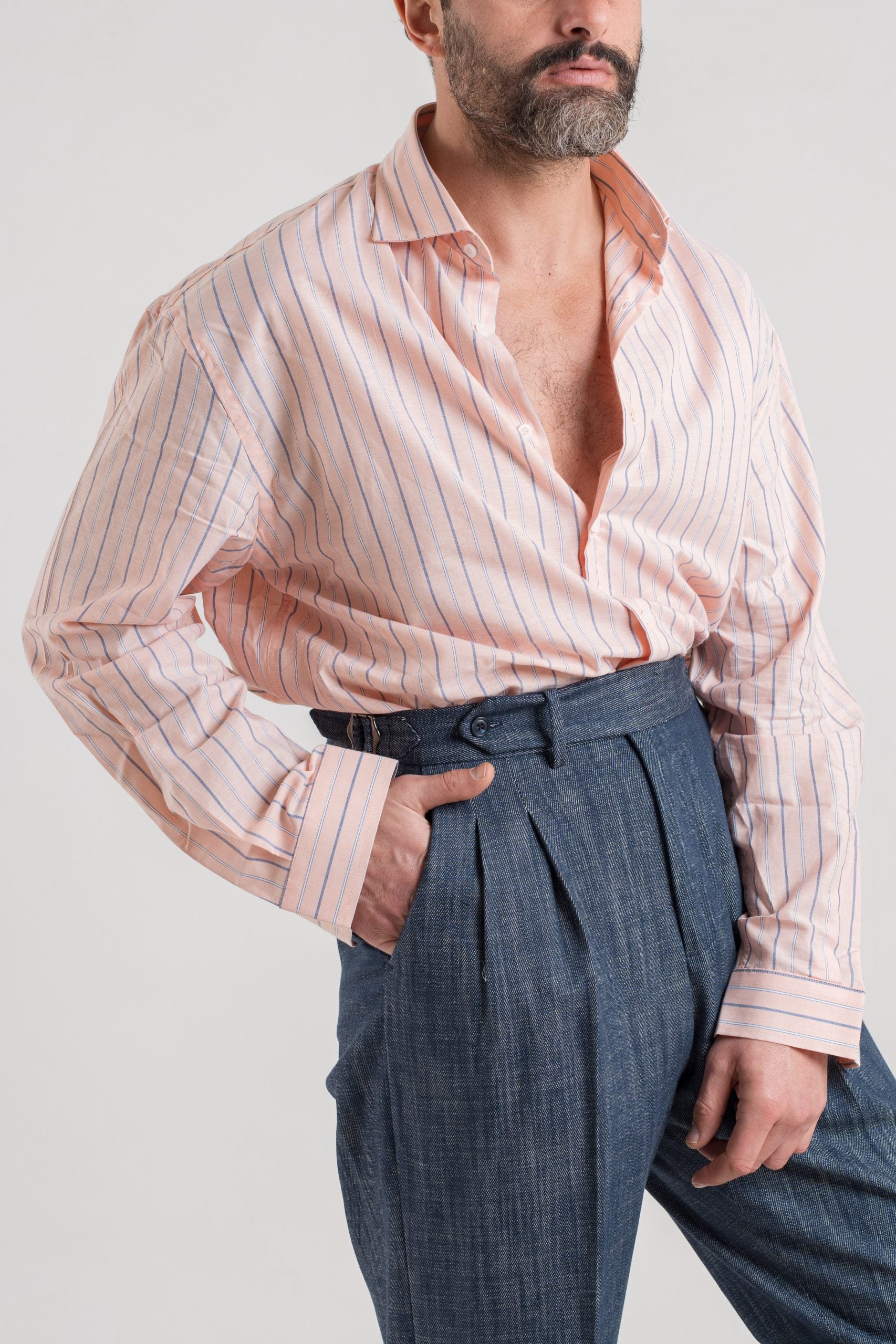 Camicia Oversize in Cotone Pesca e Blu