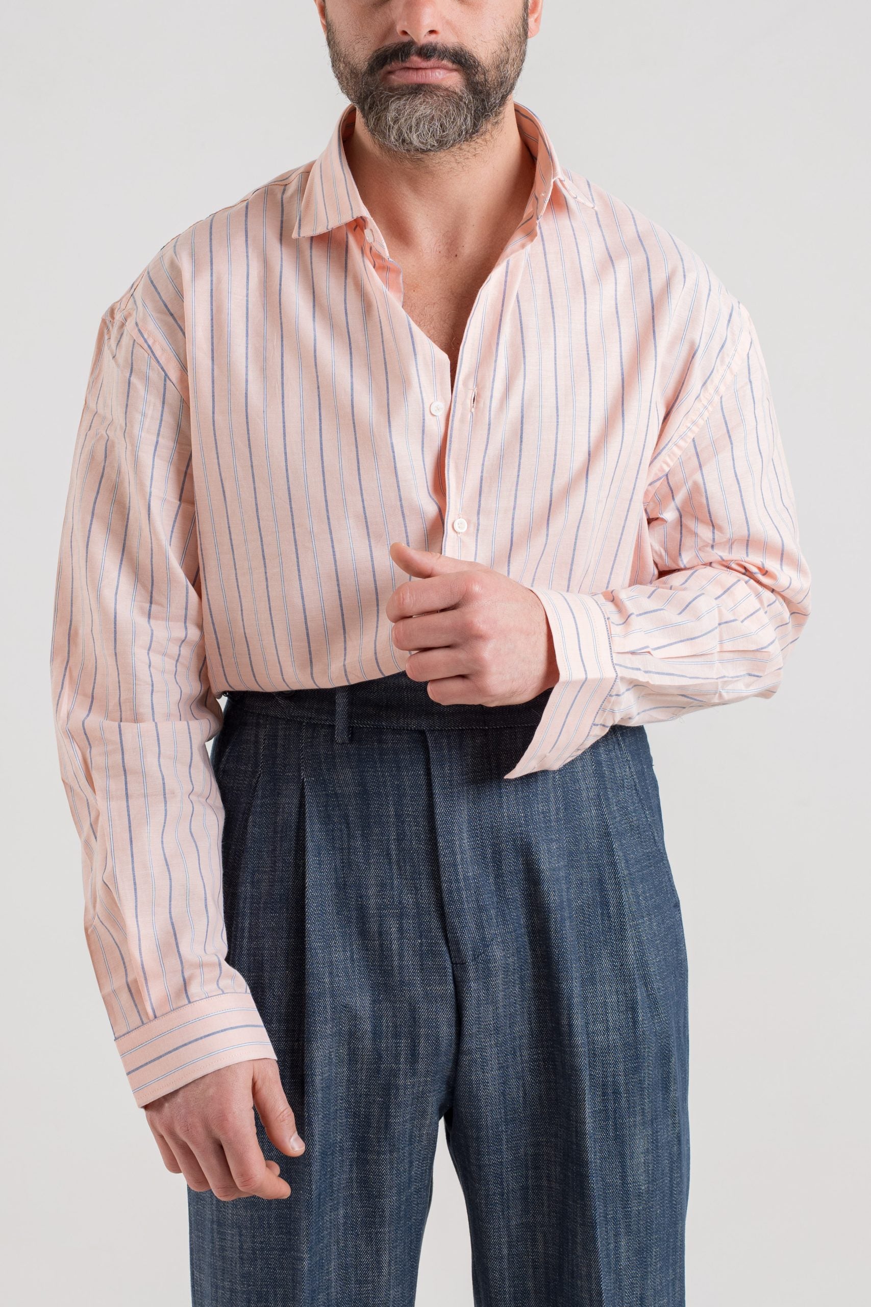 Camicia Oversize in Cotone Pesca e Blu