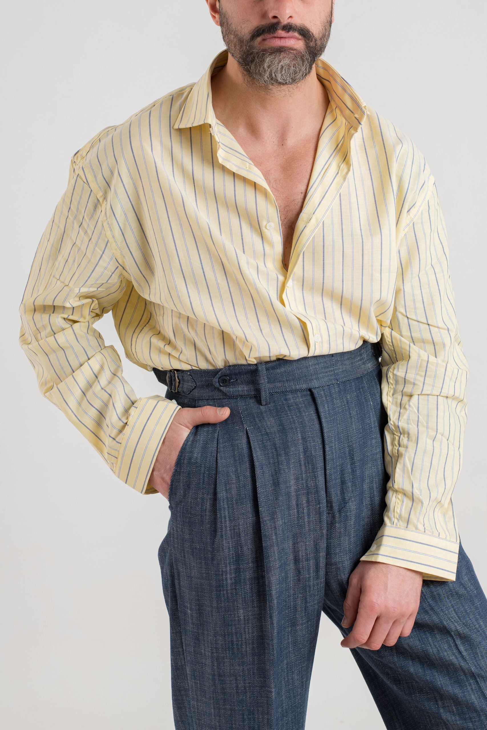 Camicia Oversize in Cotone Gialla e Blu