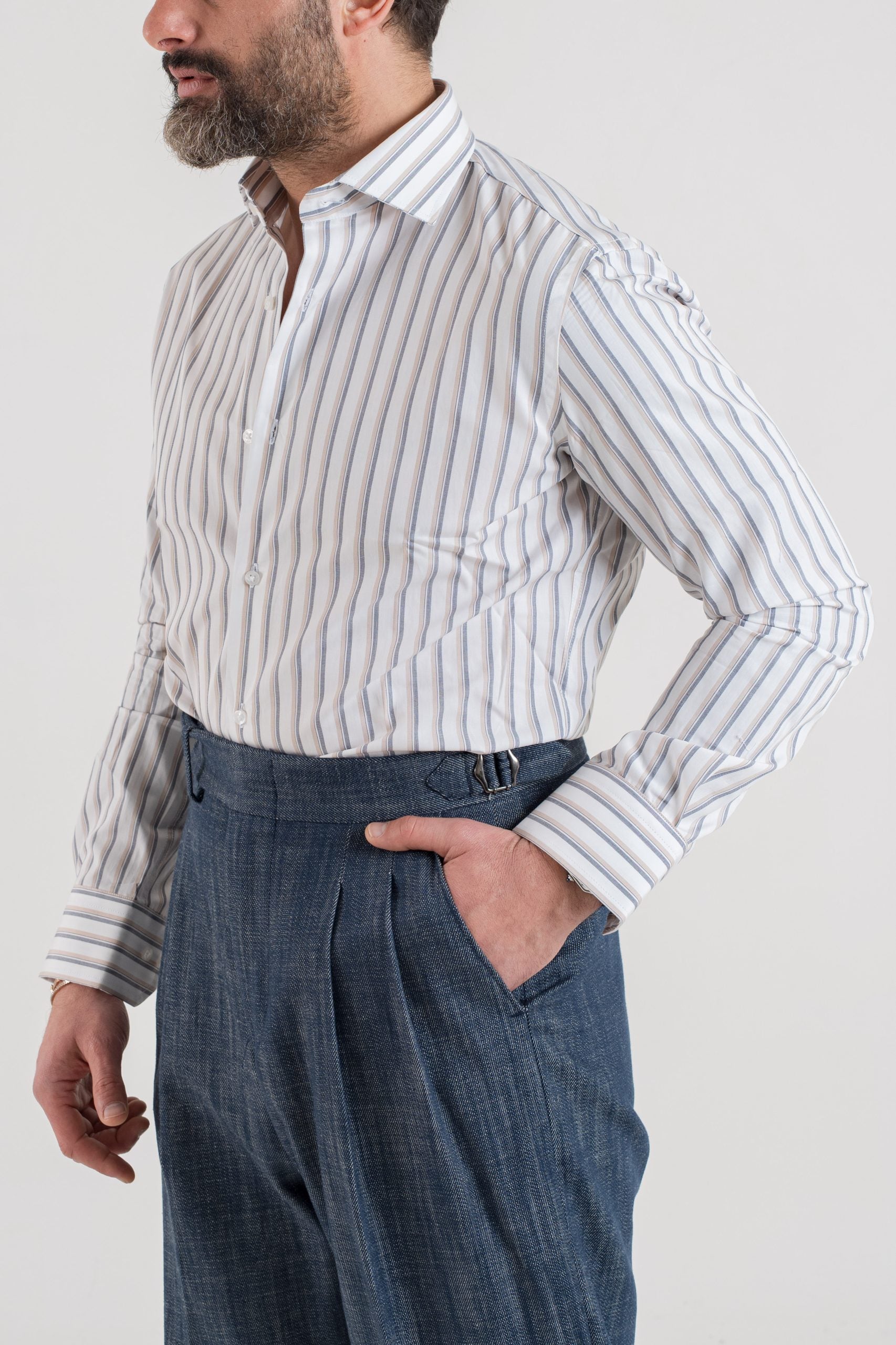 Camicia Collo Francese Bicolor Moro