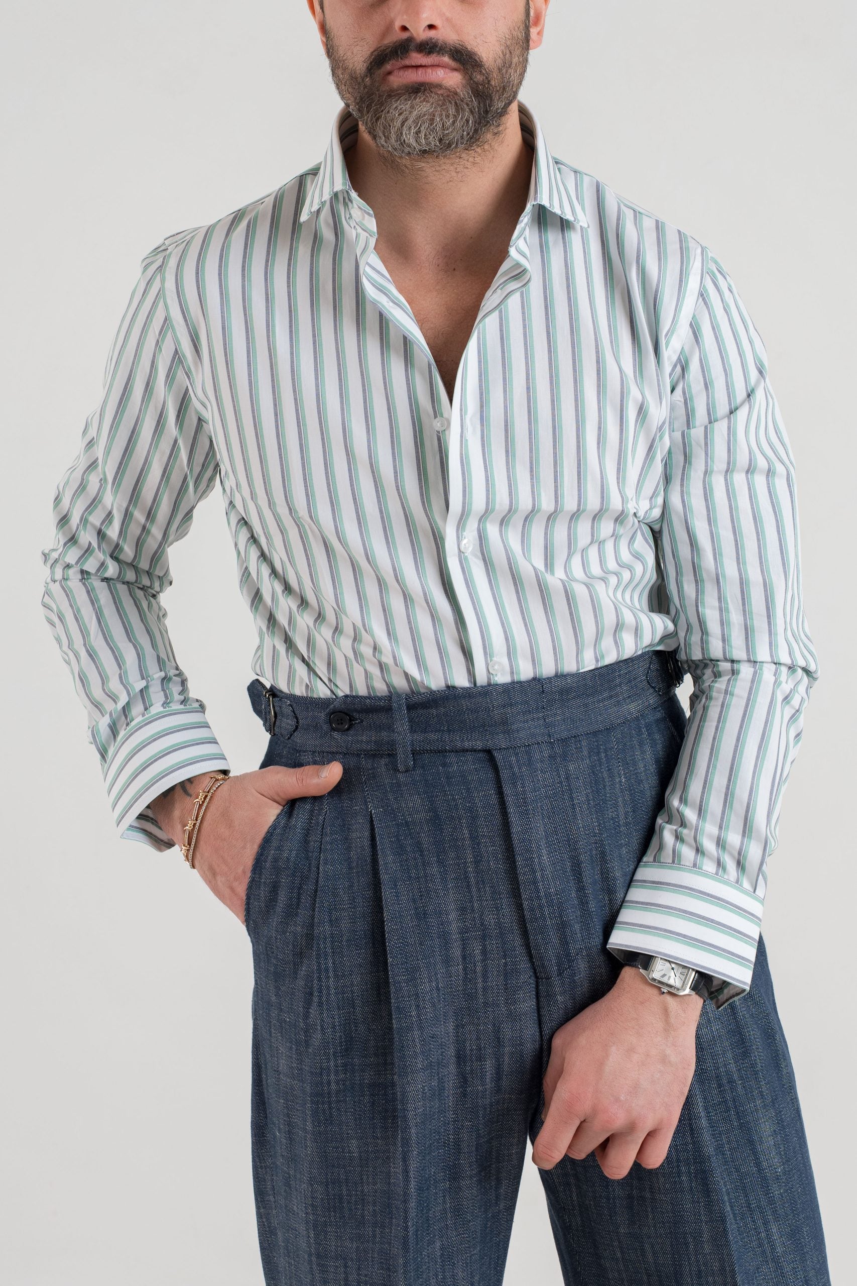 Camicia Collo Francese Bicolor Verde